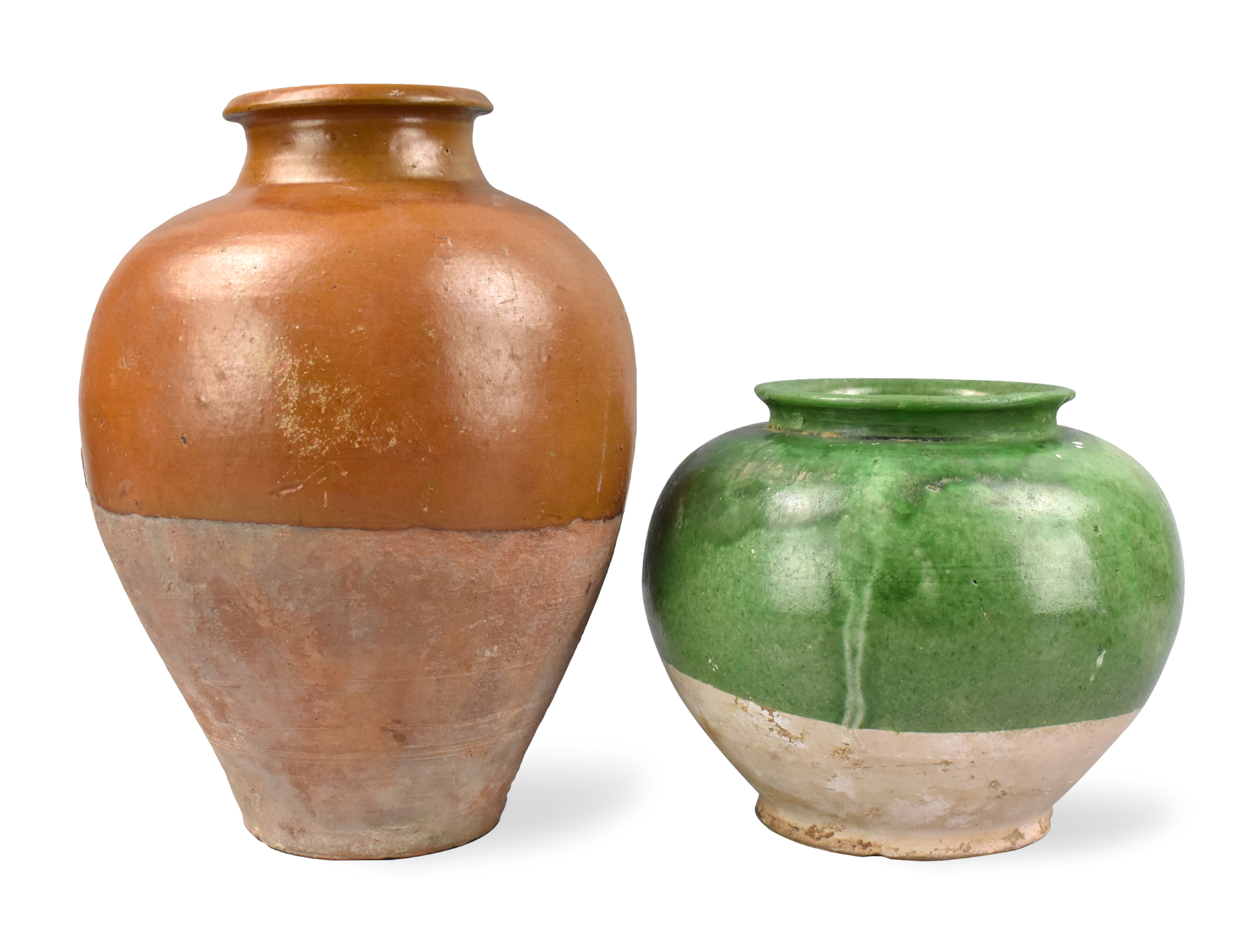 TWO CHINESE GREEN BROWN GLAZED 339d07