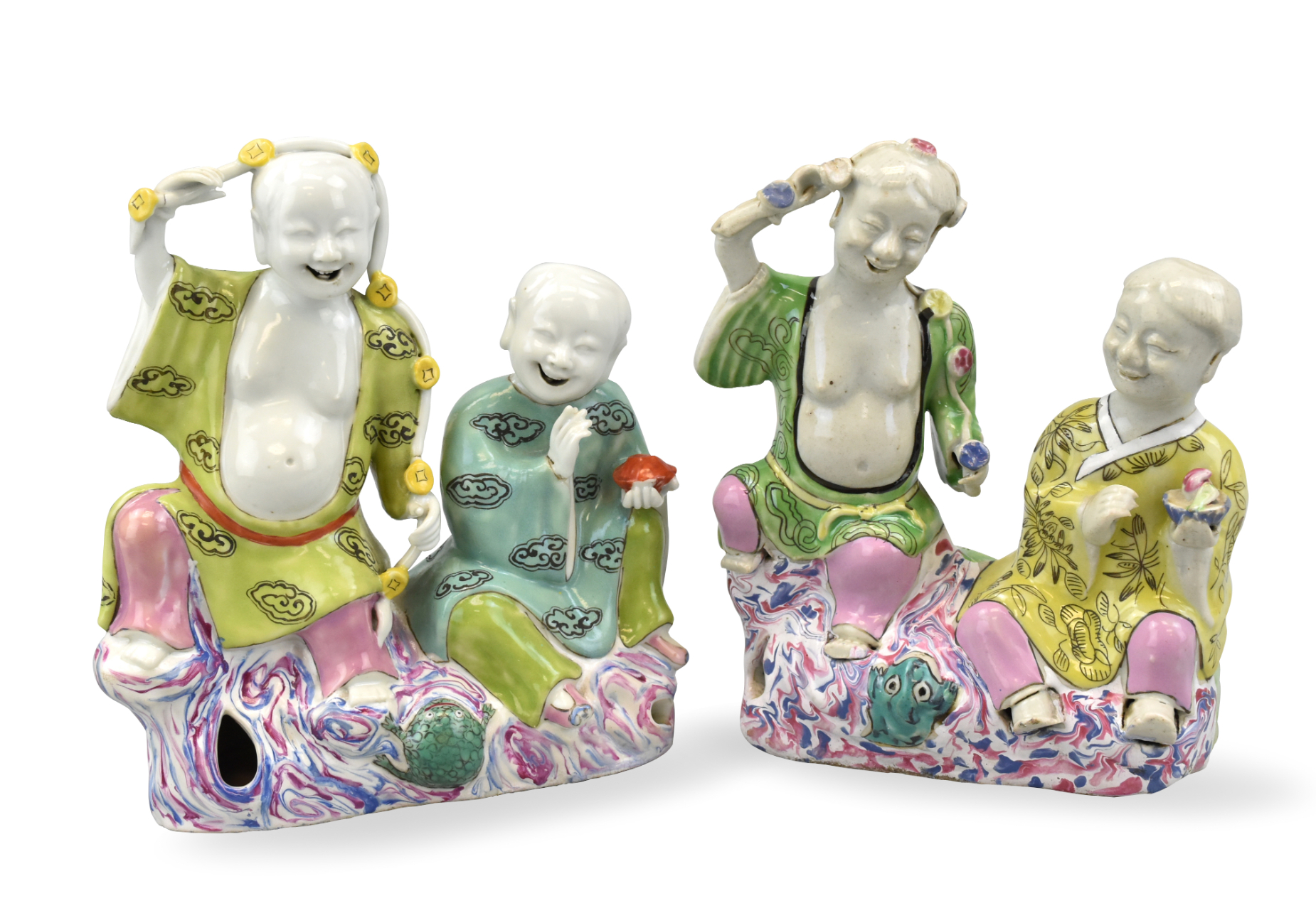 PAIR CHINESE FAMILLE ROSE HEHE FIGURE 19TH 339d60