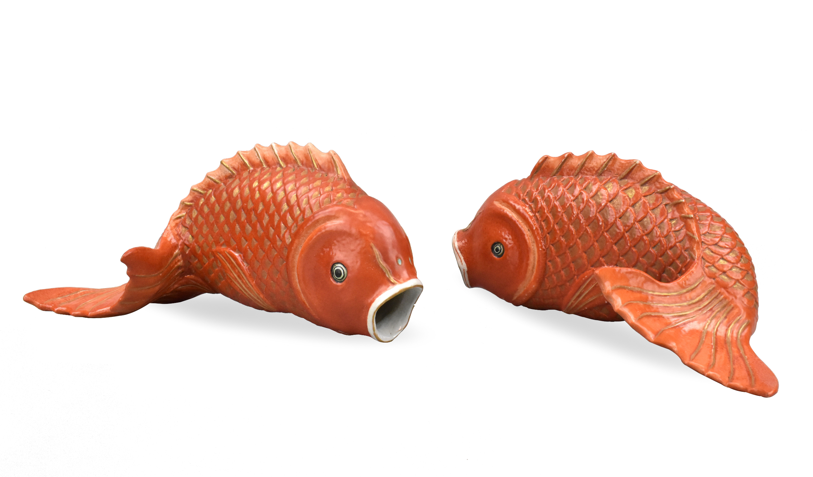 PAIR CHINESE PORCELAIN CARP WALL