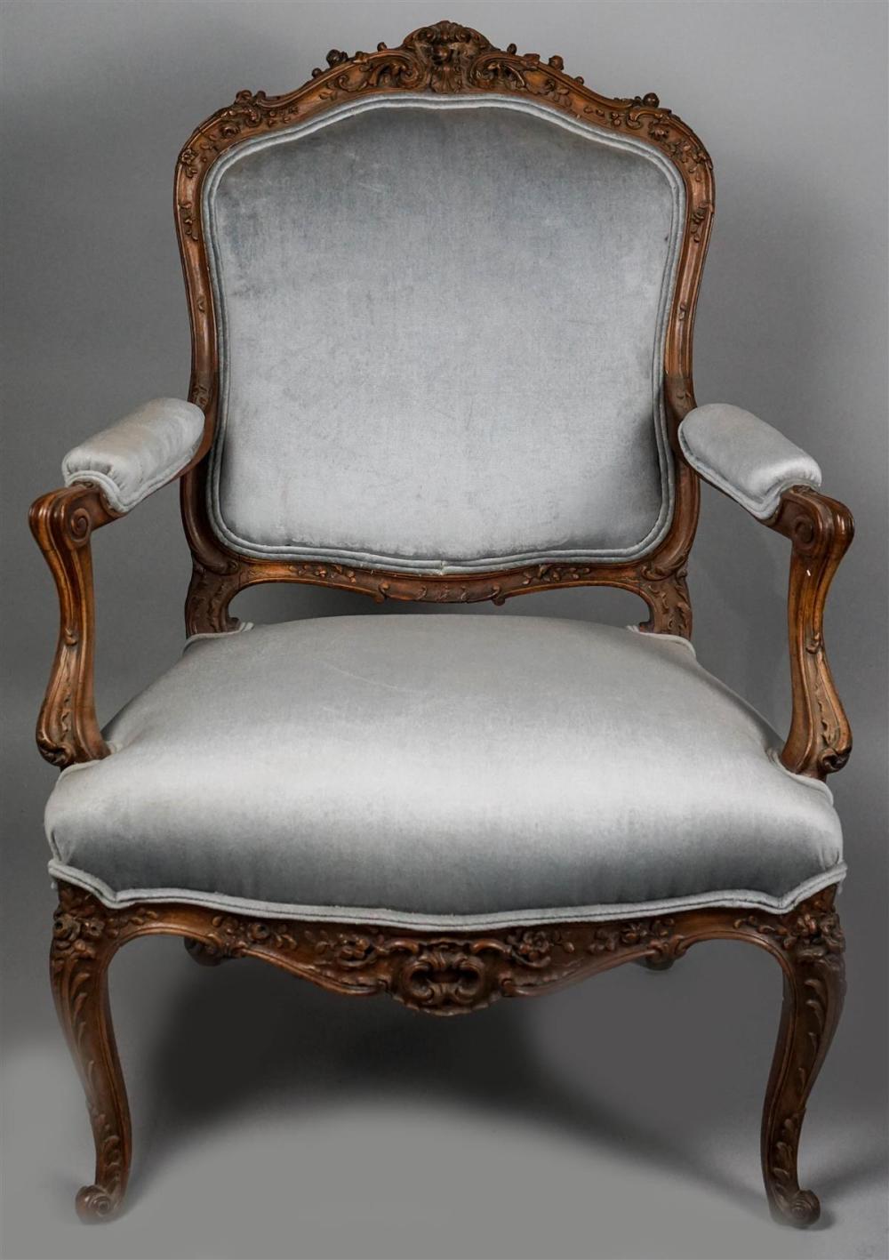 LOUIS XV STYLE CARVED WALNUT FAUTEUILLOUIS 339d8b