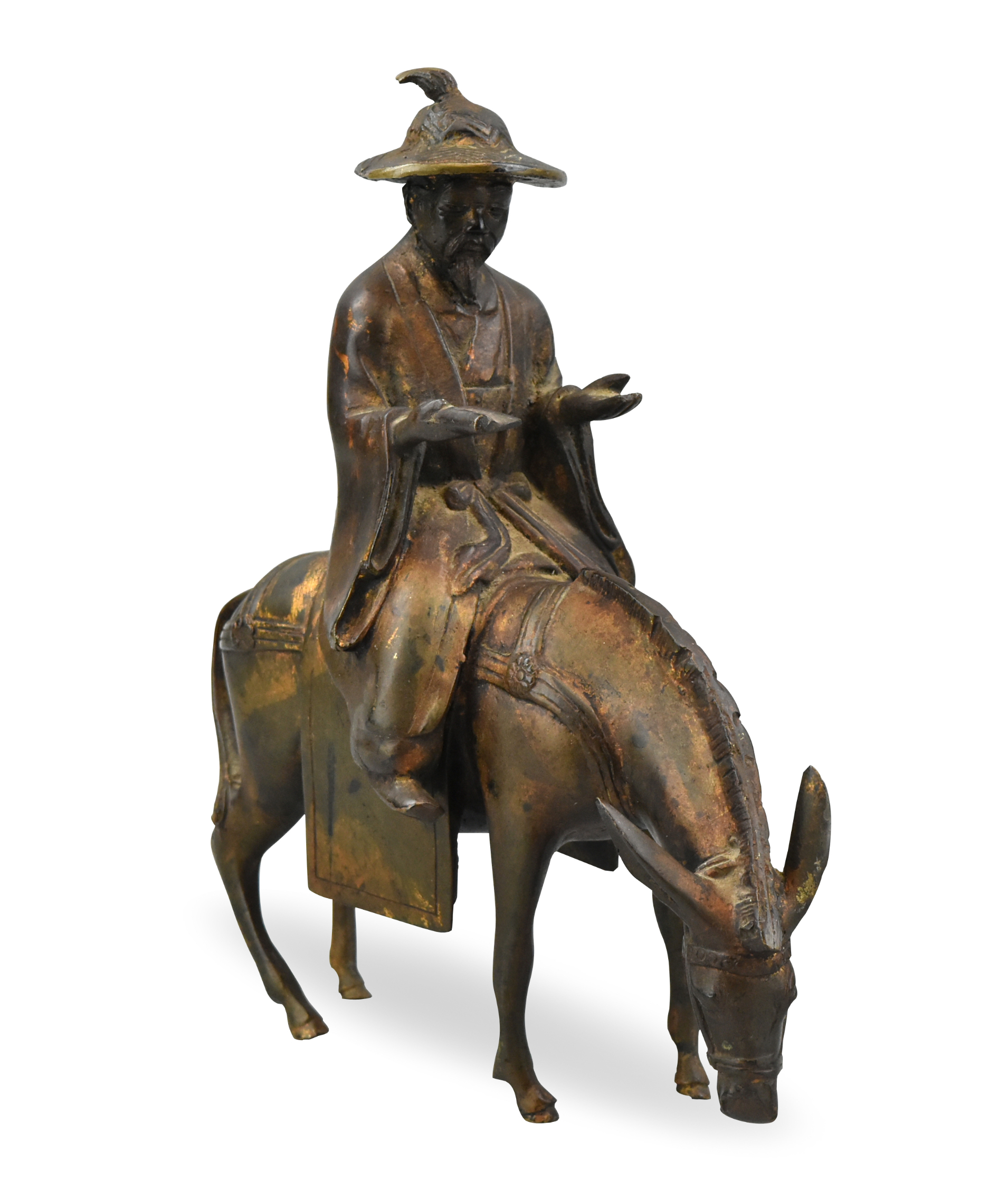 JAPANESE BRONZE MAN RIDING ON HORSE,