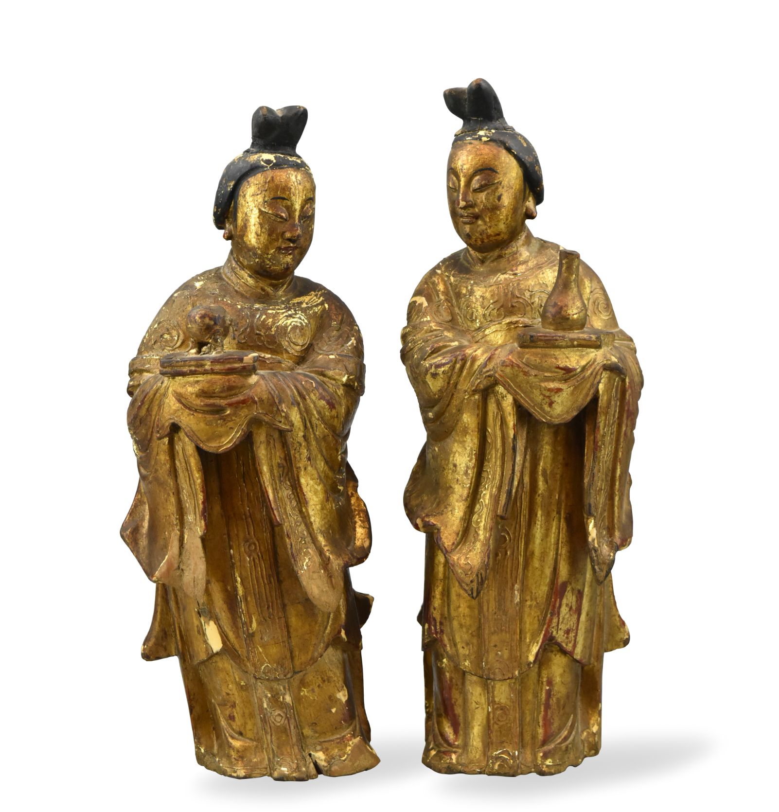 PAIR CHINESE GILT LACQUERED FIGURES