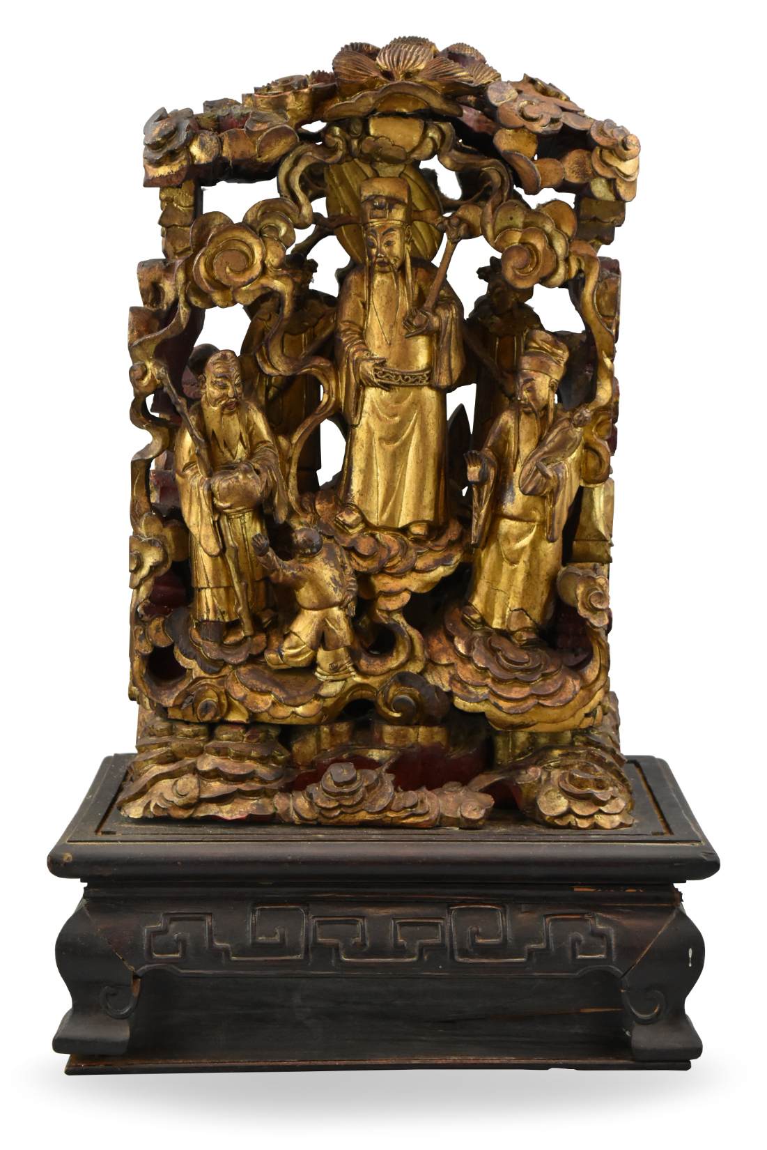 CHINESE GILT WOOD CARVING OF DEITIES  339dcd