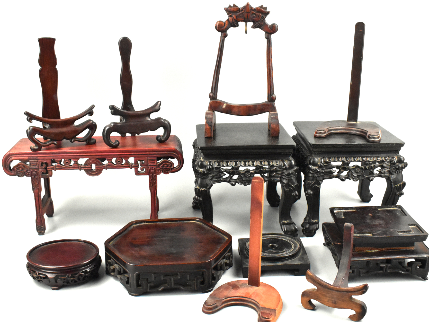 GROUP OF CHINESE WOOD CARVED STANDS,19/20TH