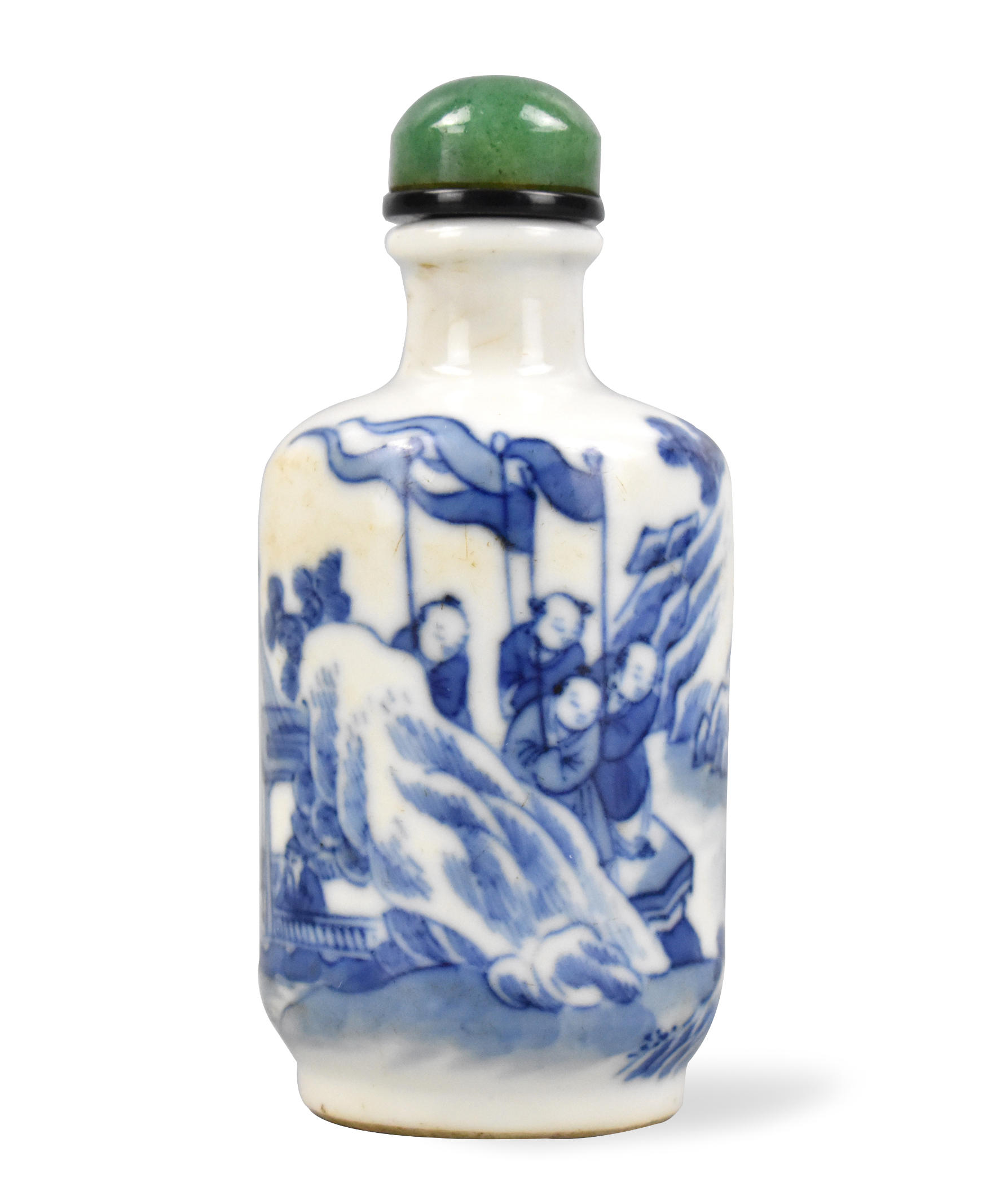 CHINESE B & W SNUFF BOTTLE W/ FIGURES,