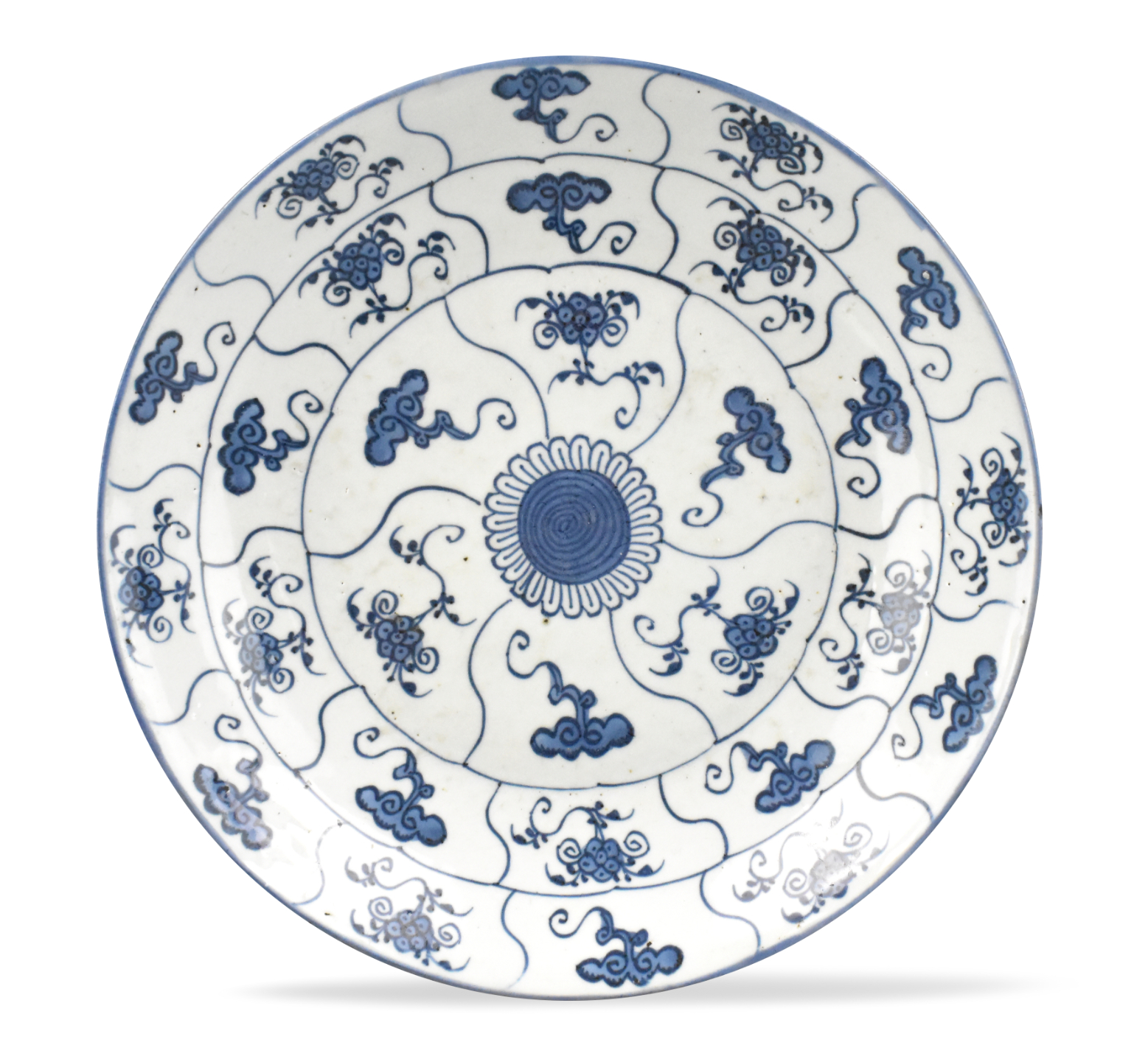 CHINESE BLUE & WHITE FLORAL PLATE ,18TH