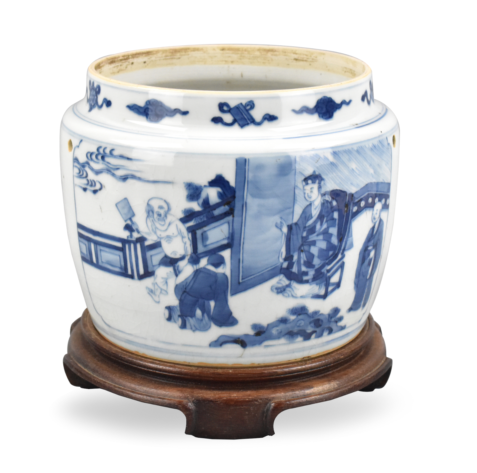 CHINESE BLUE & WHITE JAR W/ FIGURES,