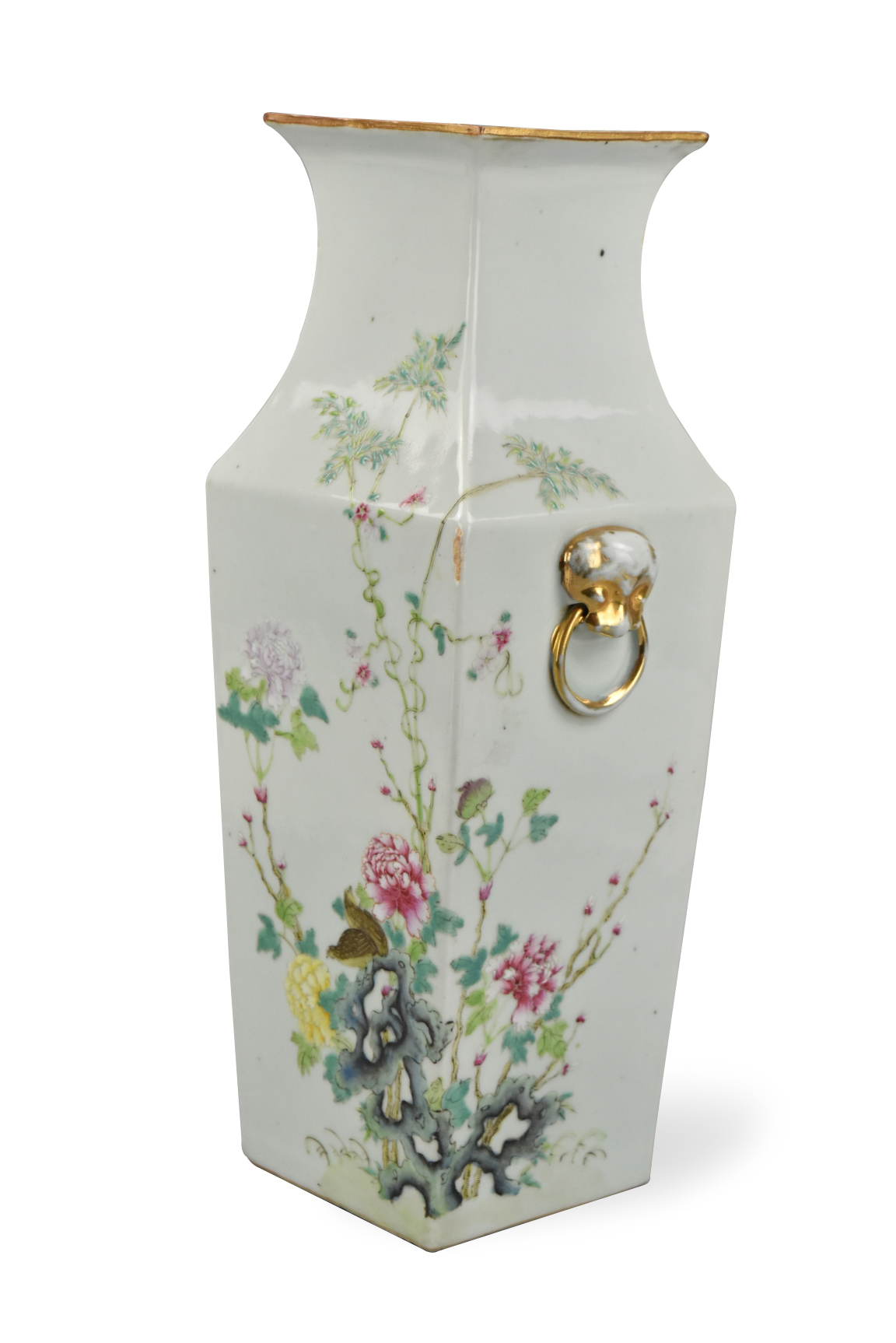 CHINESE FAMILLE ROSE SQUARE VASE