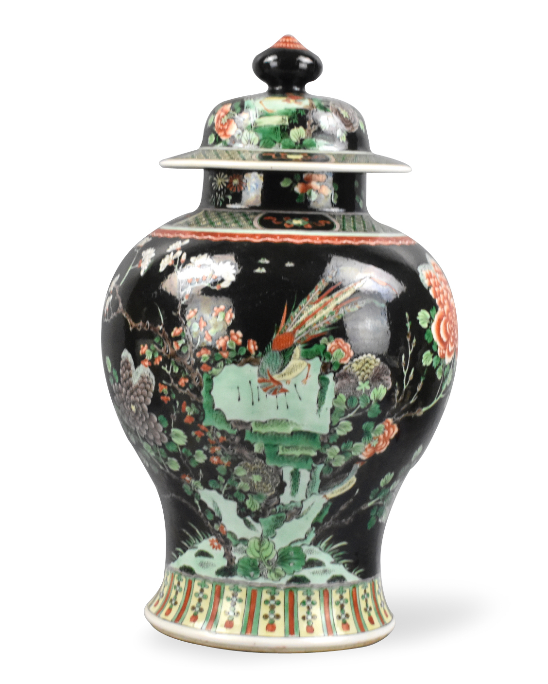 CHINESE FAMILLE NOIR COVERED JAR W/