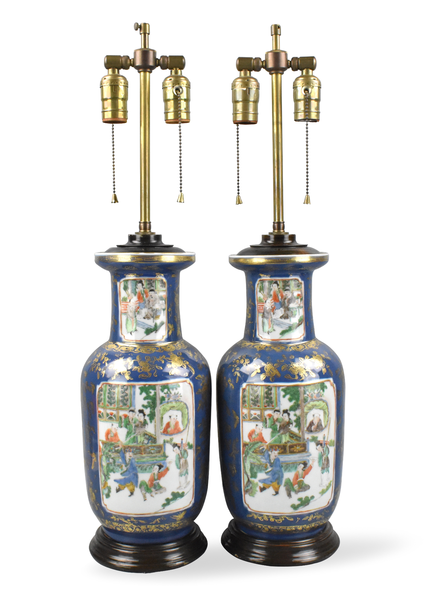 PAIR CHINESE GILT BLUE WUCAI VASE,