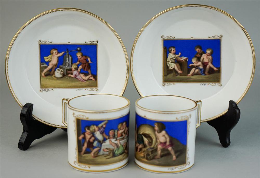 PAIR OF MEISSEN PICTORIAL CUPS 339e5a