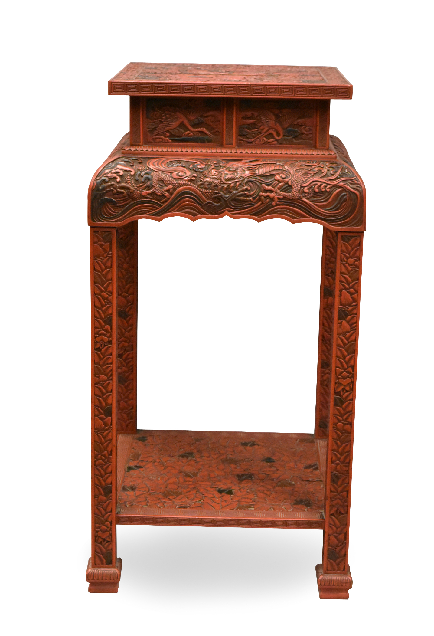 CHINESE CINNABAR CARVED STAND PEDESTAL 339e5f