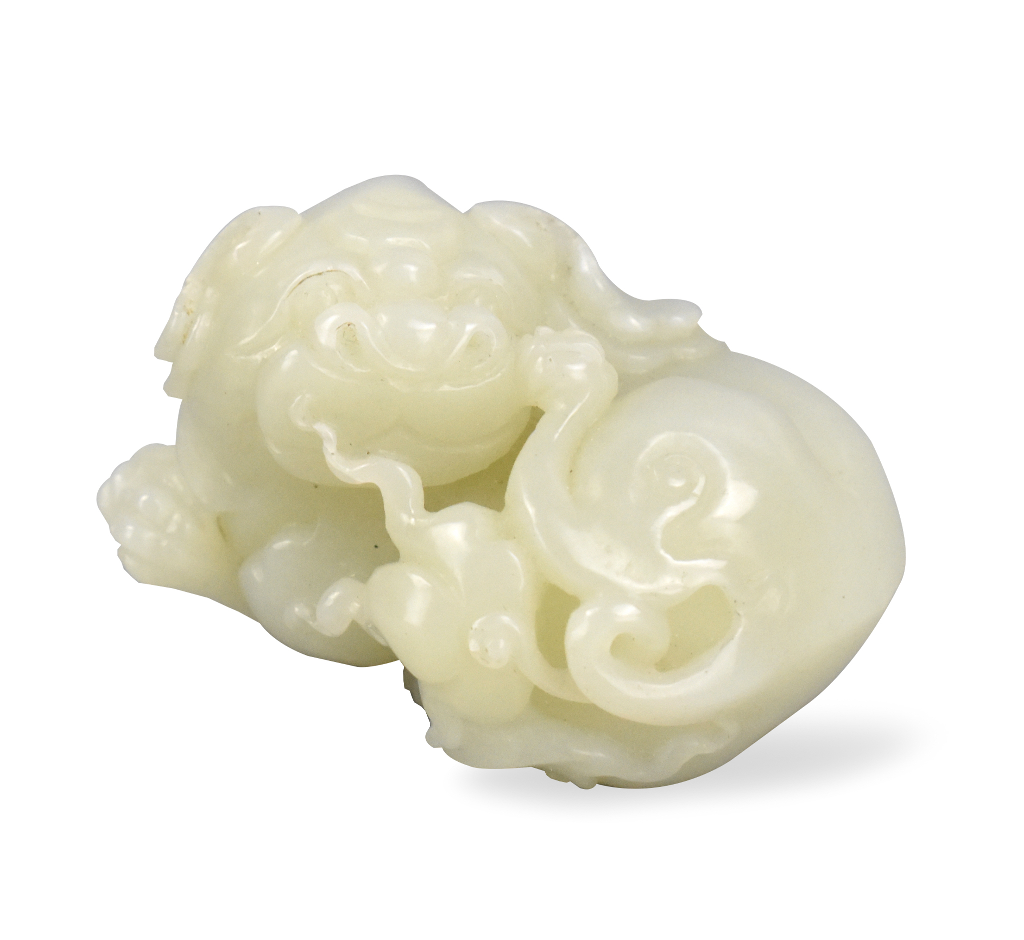CHINESE WHITE JADE CARVED FOO LION QING 339e85