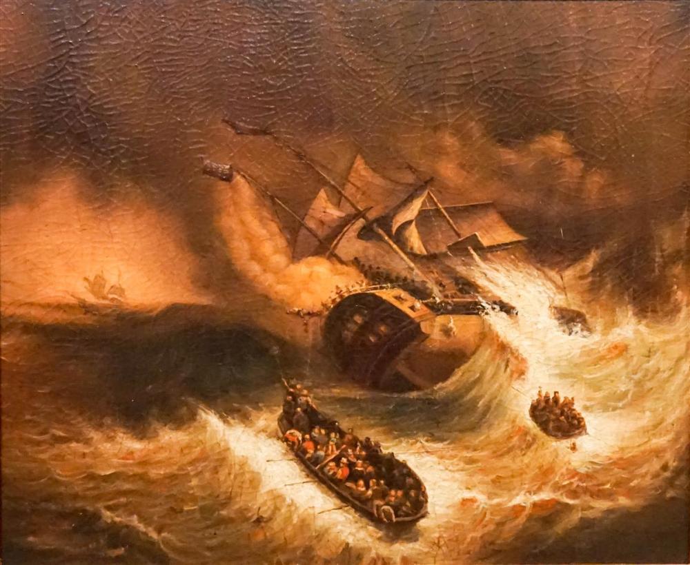  19TH CENTURY SHIPWRECK OIL ON 339ecc