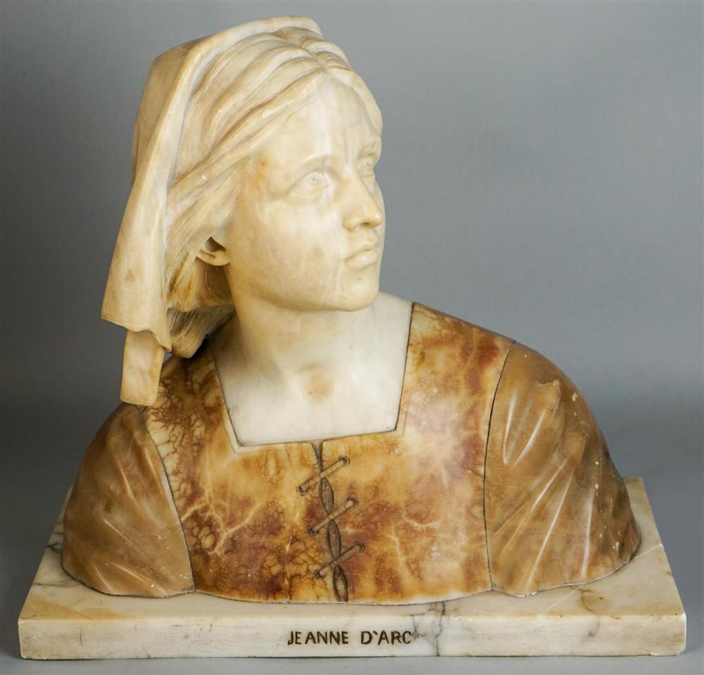 ALABASTER AND ONYX BUST OF JOAN OF ARC,