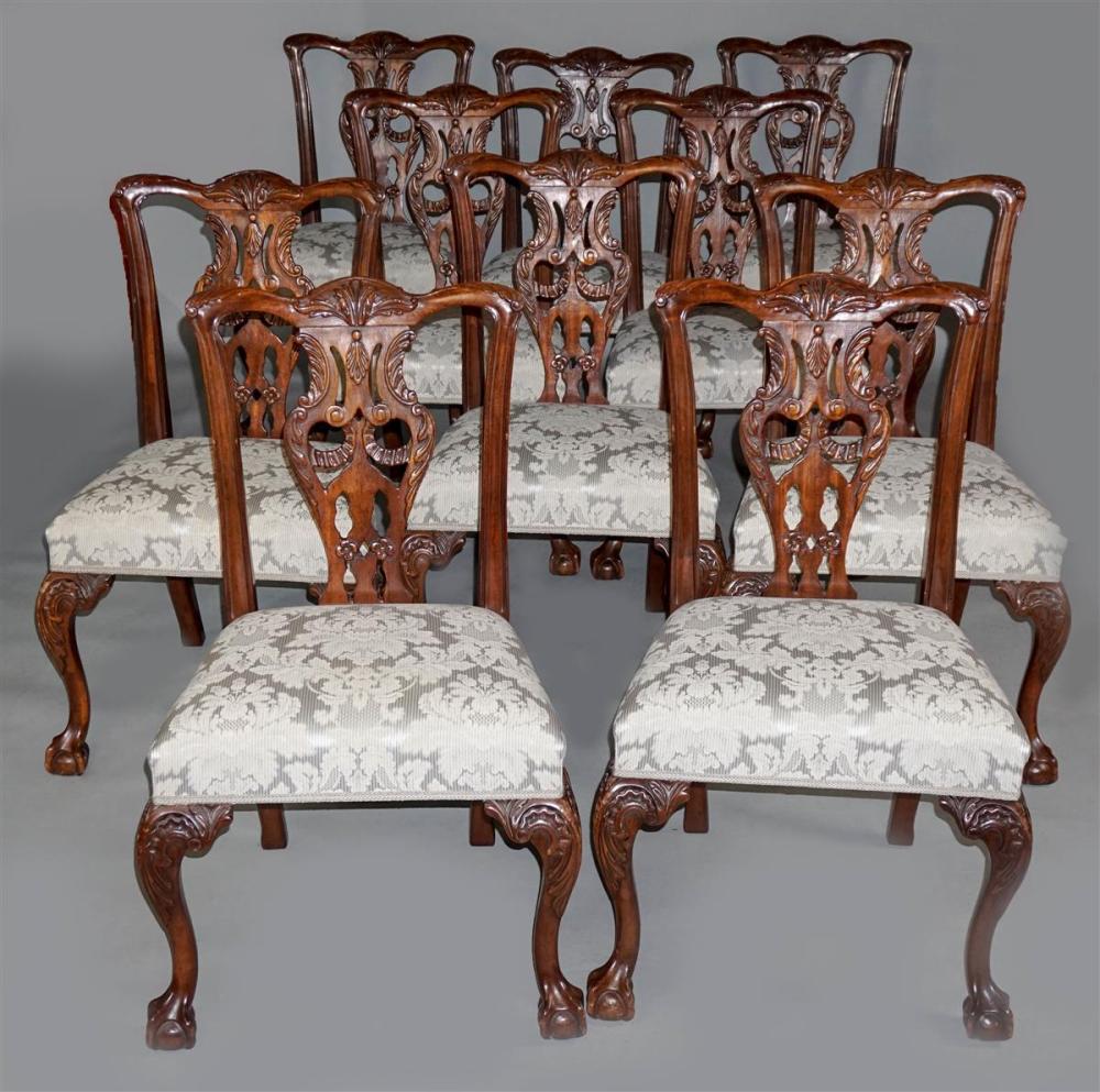 TEN CHIPPENDALE STYLE CARVED MAHOGANY