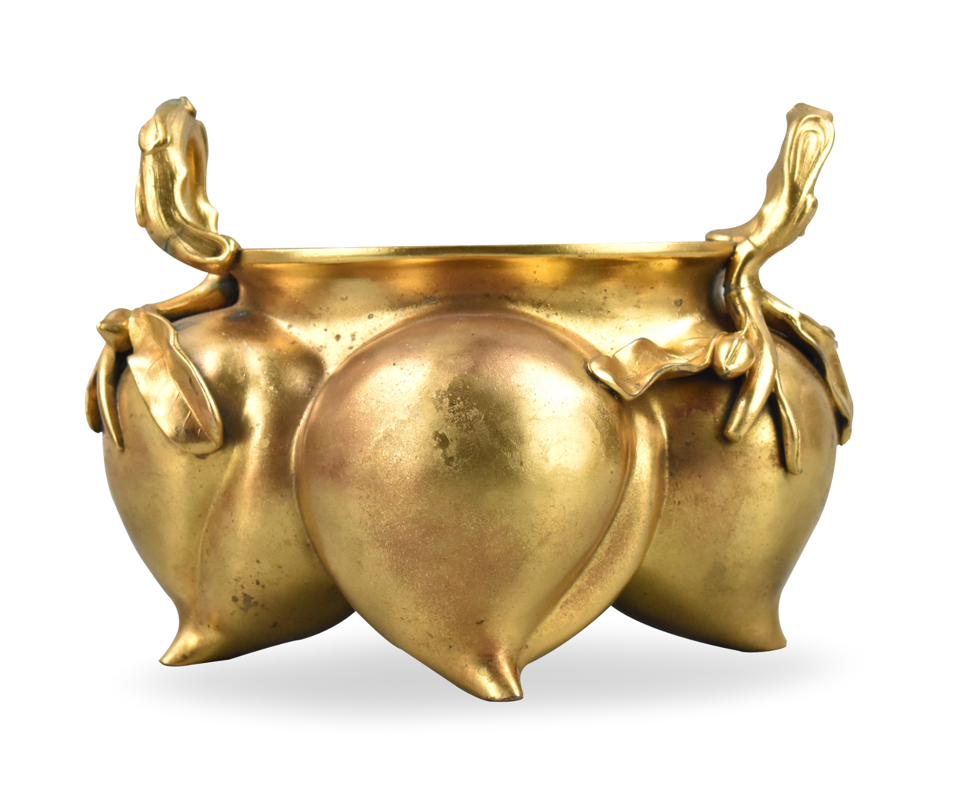 LARGE CHINESE GILT BRONZE PEACH