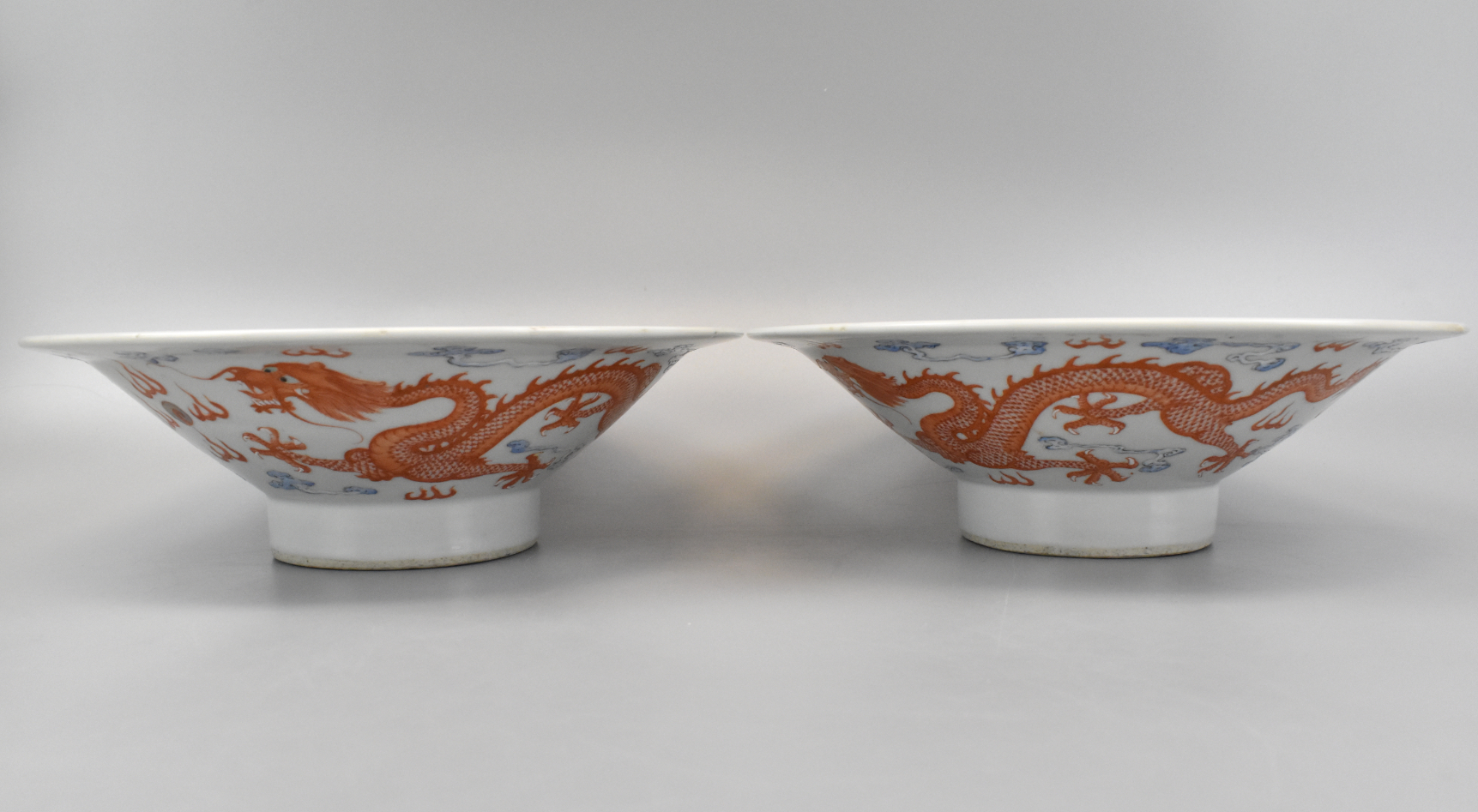 CHINESE IRON RED DRAGON BOWLS W/