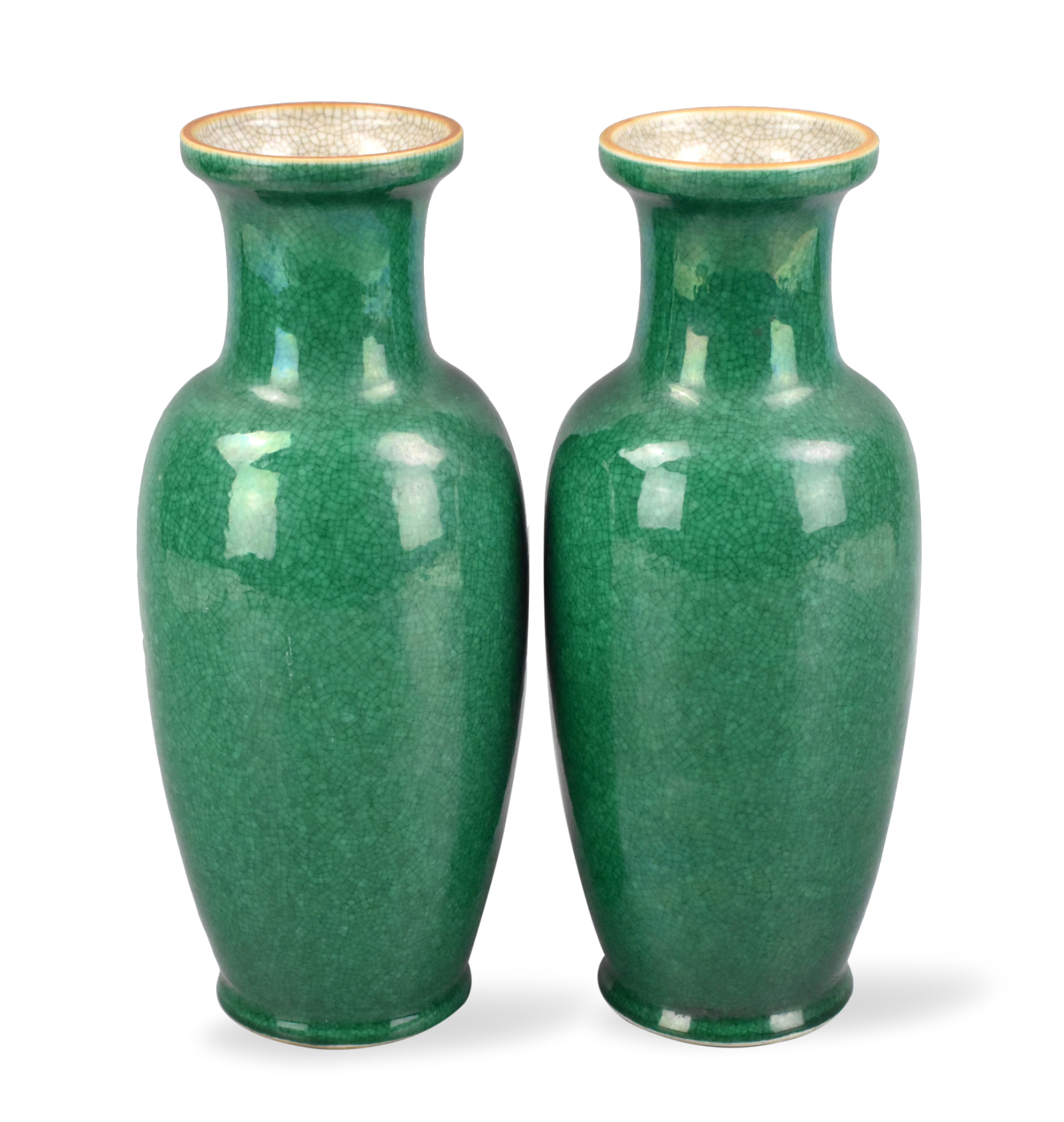 PAIR OF CHINESE GE-TYPE GREEN GLAZED