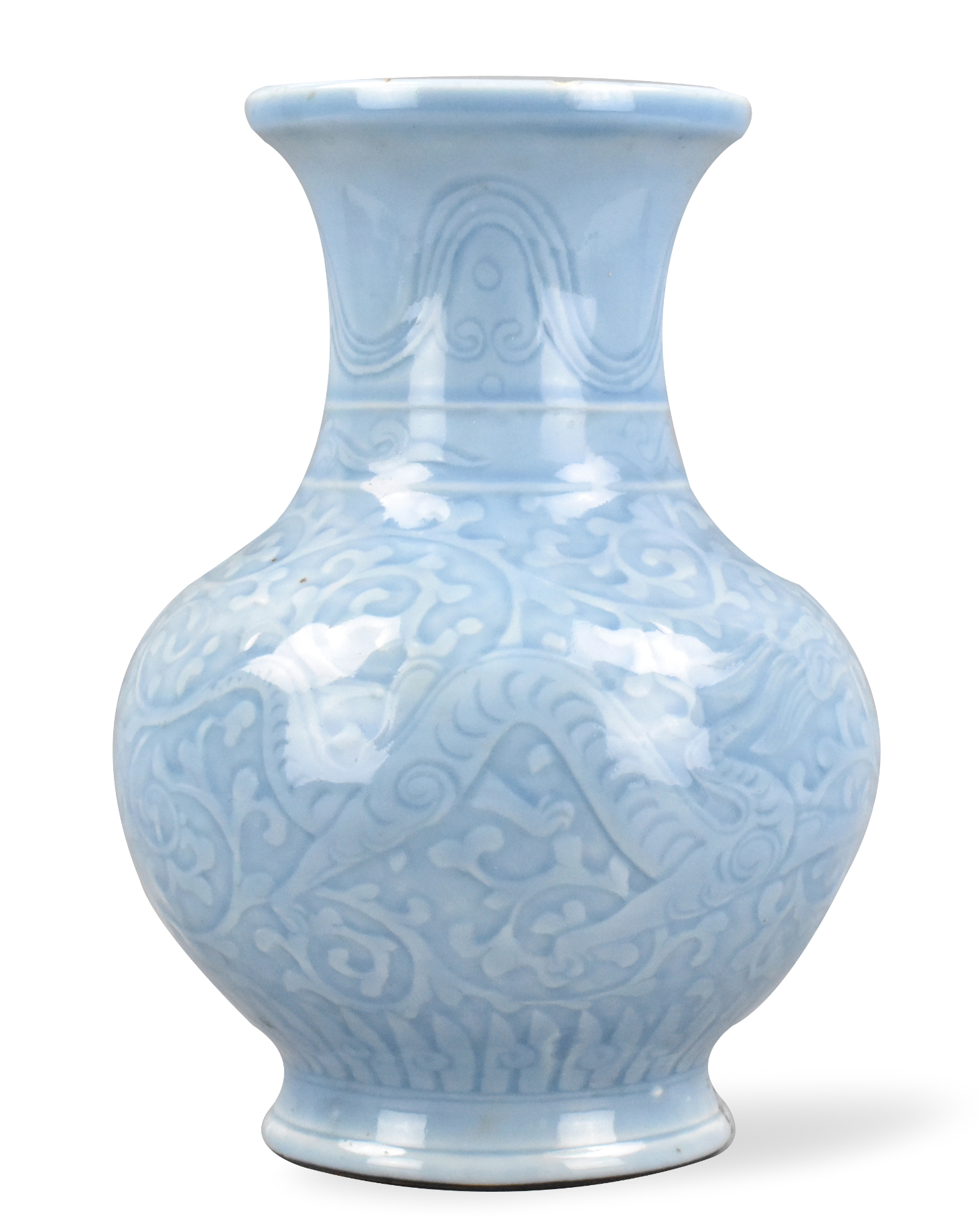 CHINESE BLUE GLAZED VASE W/ DRAGON,