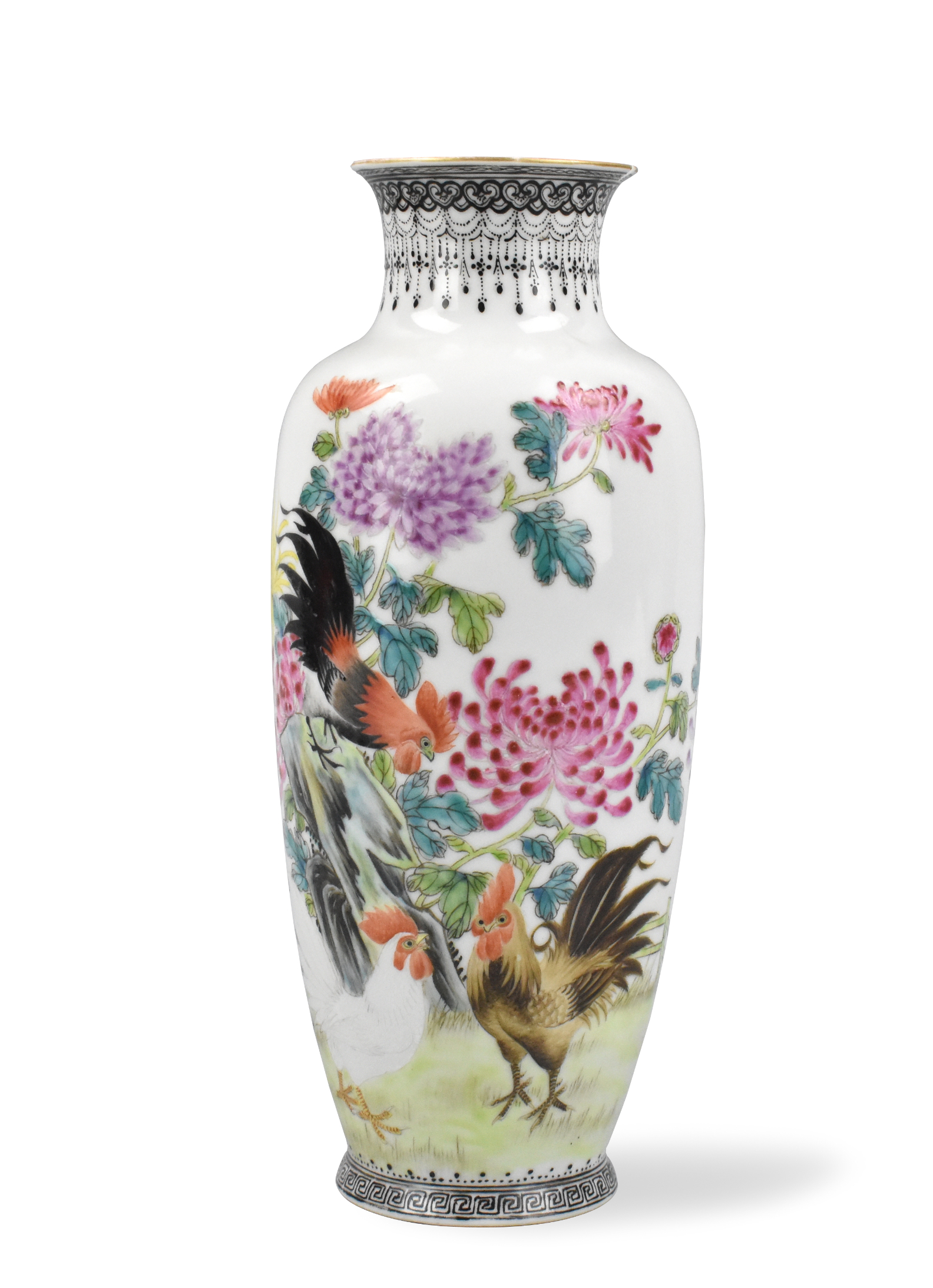 CHINESE FAMILLE ROSE ROOSTER VASE 1950S 33a039