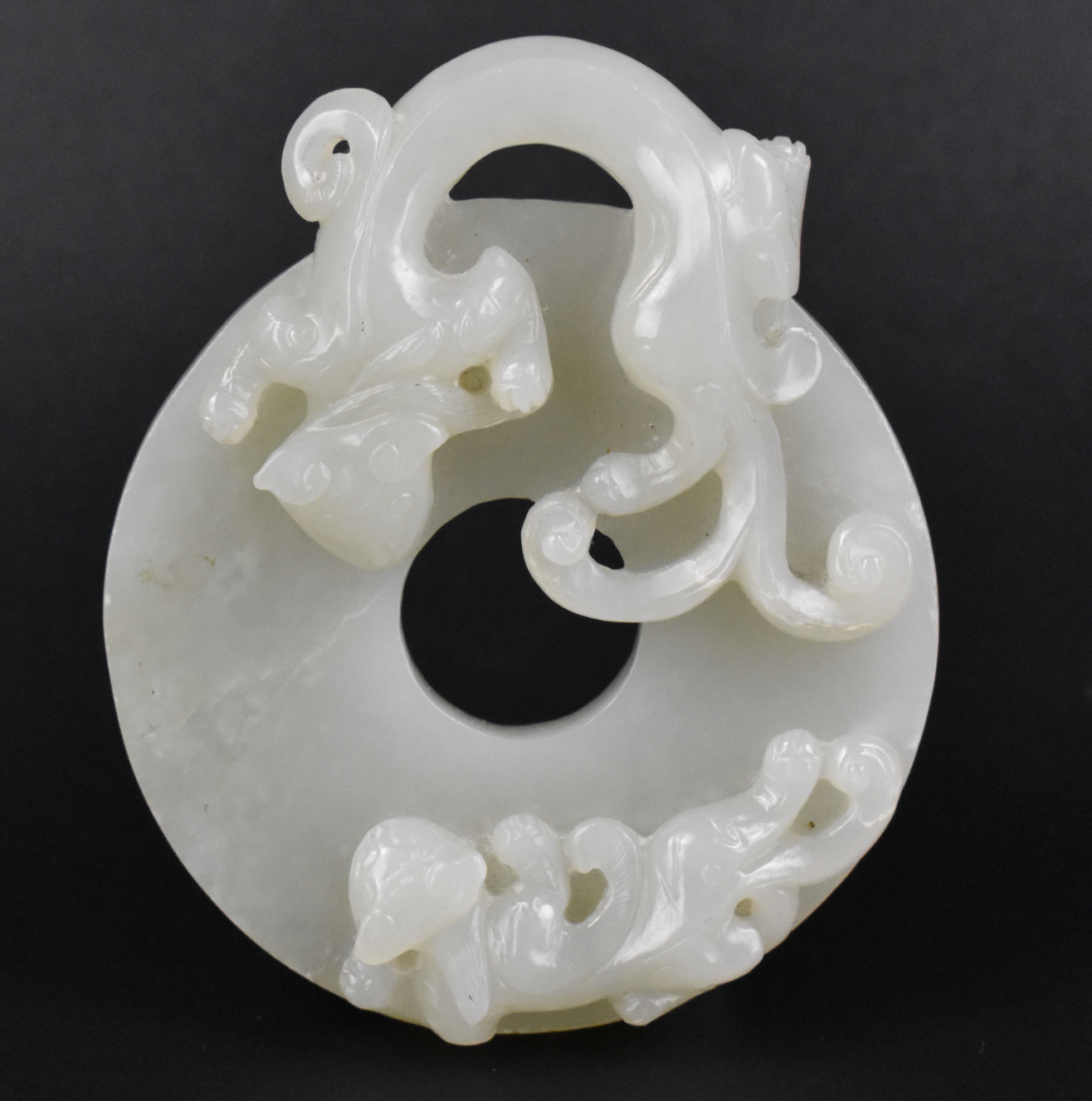 CHINESE WHITE JADE CARVED BI DISC  33a052