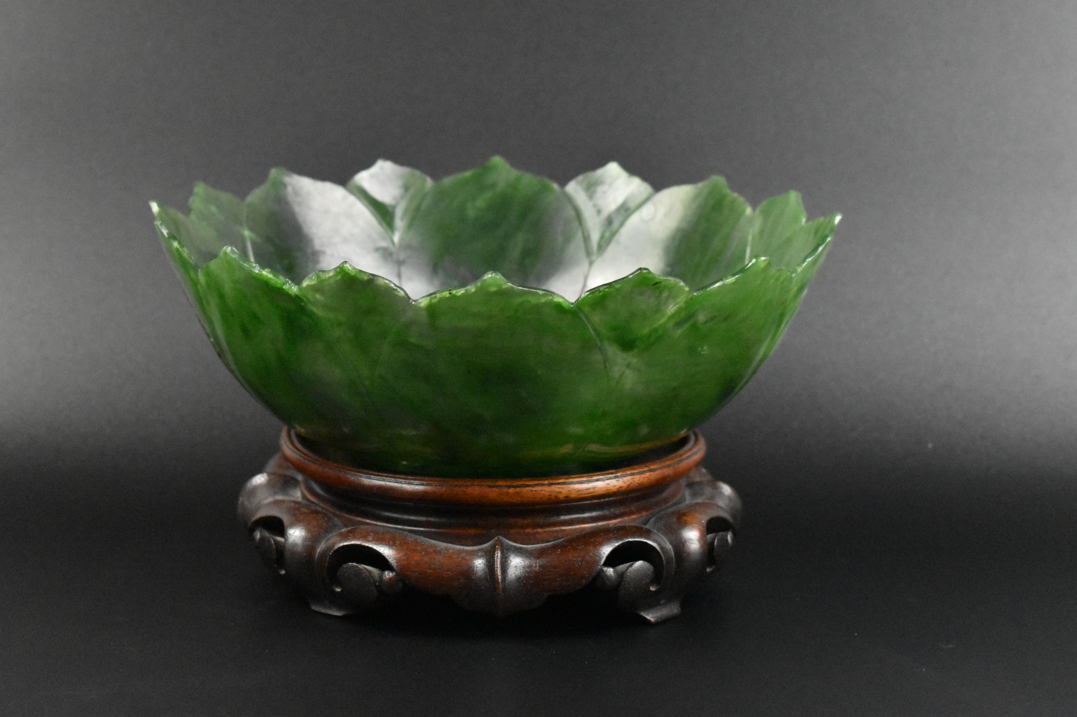 CHINESE SPINACH JADE CARVED LOTUS 33a04c