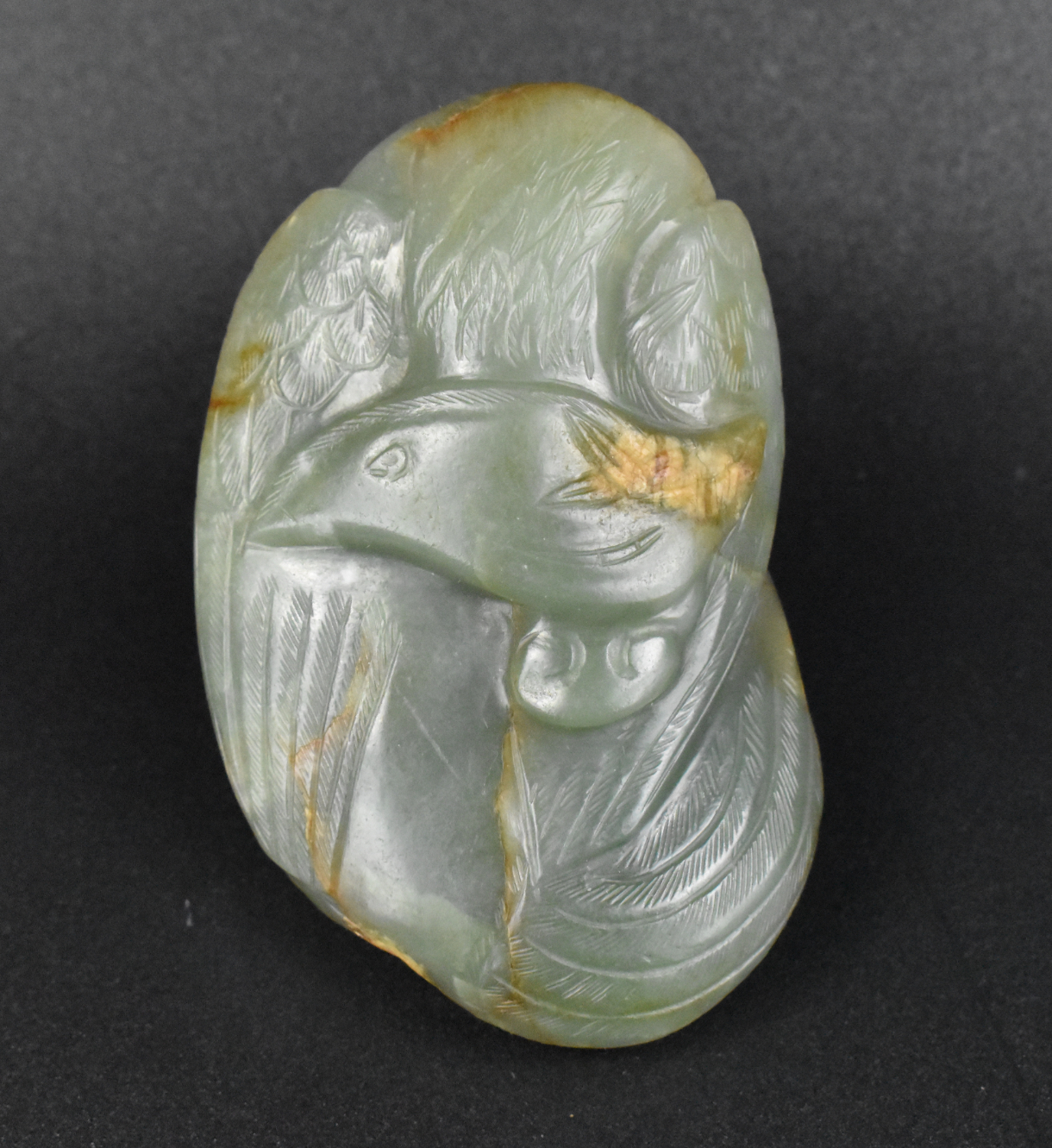 CHINESE SPINACH JADE CARVED PHOENIX