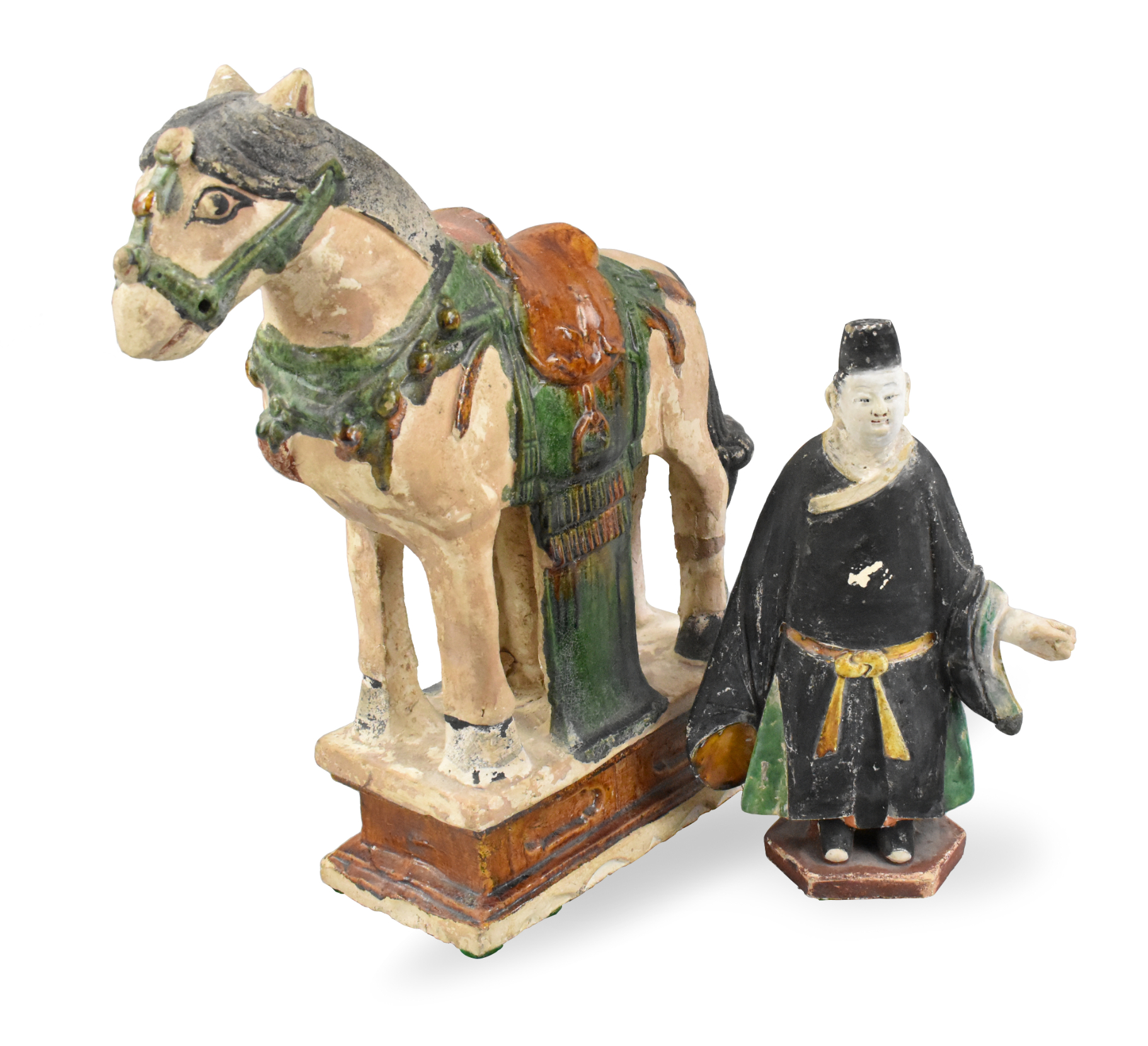 CHINESE SANCAI GLAZED HORSE & GROOM,