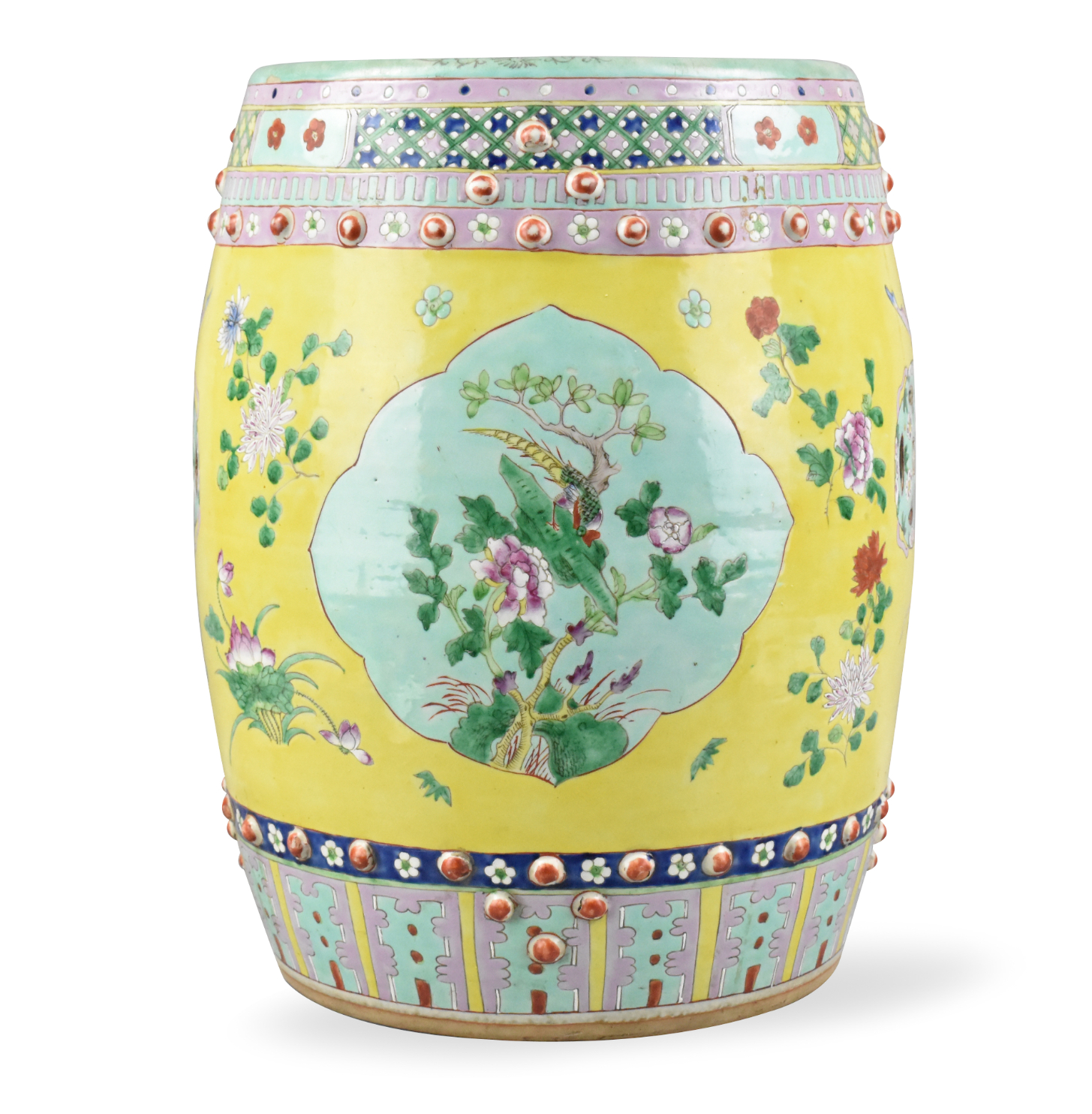 CHINESE FAMILLE ROSE GARDEN STOOL,19TH