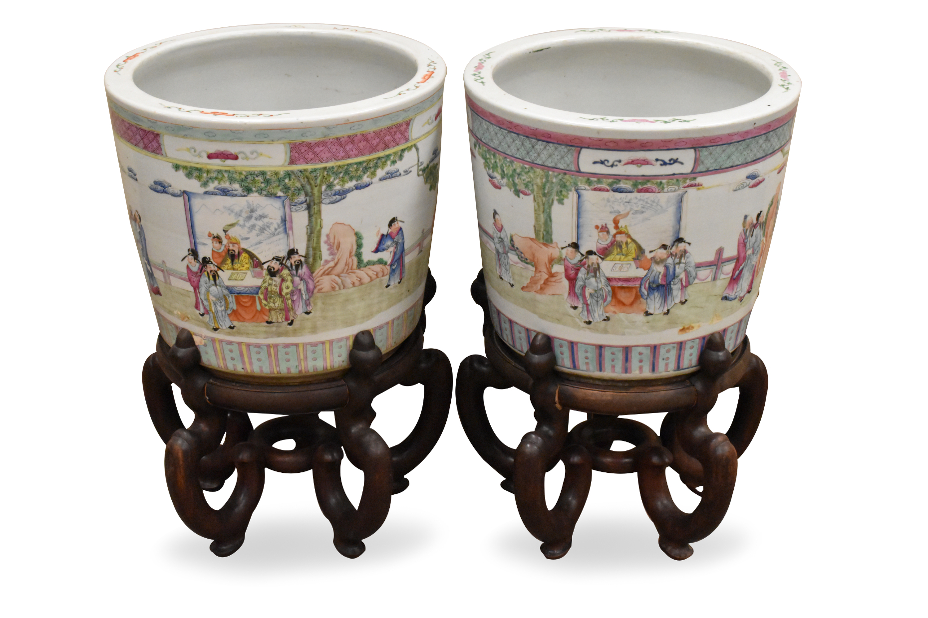 PAIR CHINESE FAMILLE ROSE PLANTER STAND 19 20TH 33a07c