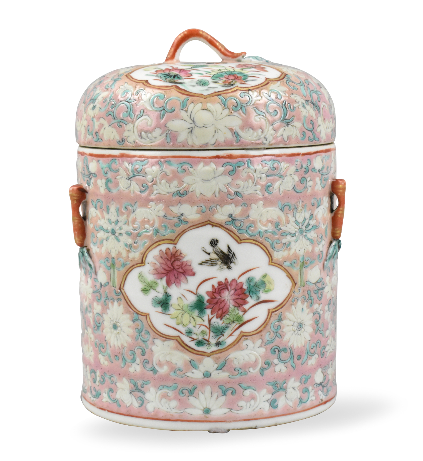 CHINESE FAMILLE ROSE FLORAL COVERED 33a087