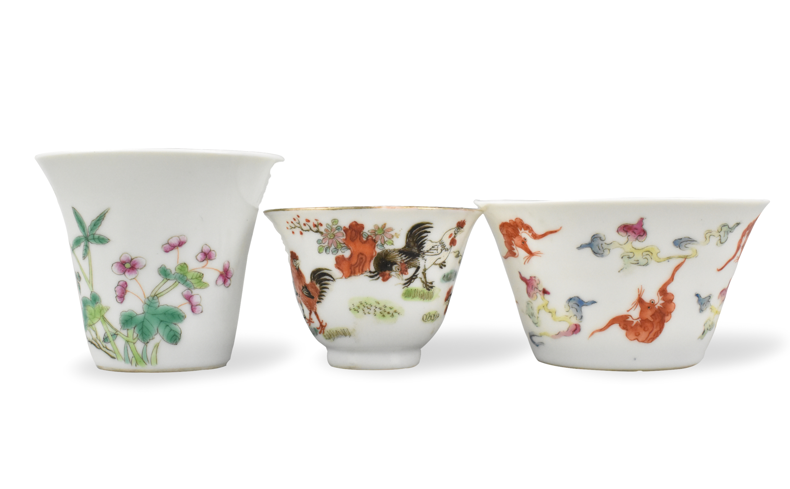 3 CHINESE FAMILLE ROSE CUP W FLOWER  33a088