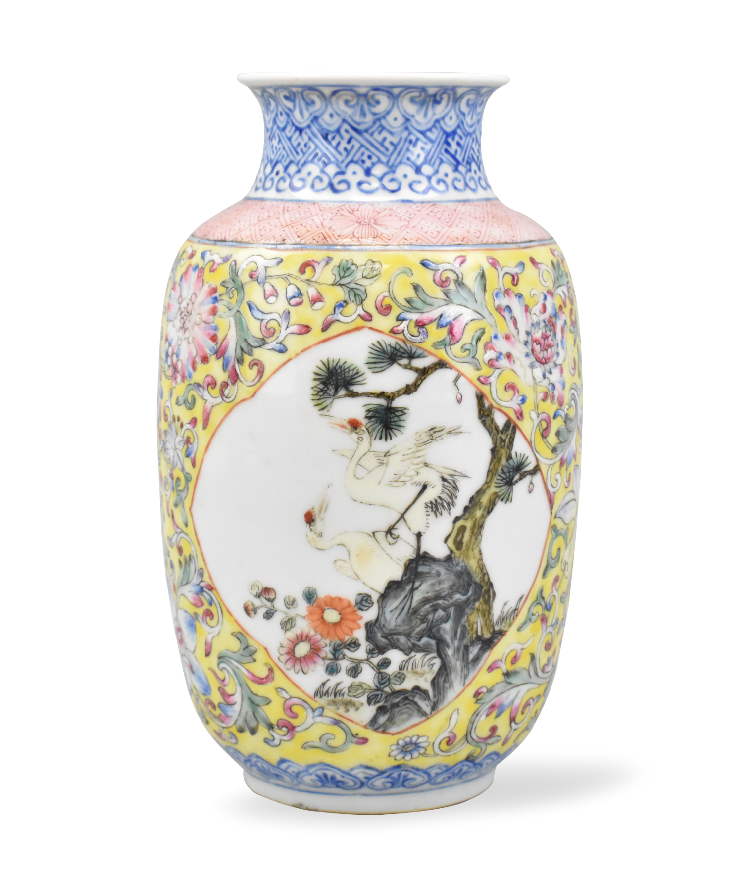 CHINESE FAMILLE ROSE VASE W/ CRANE,