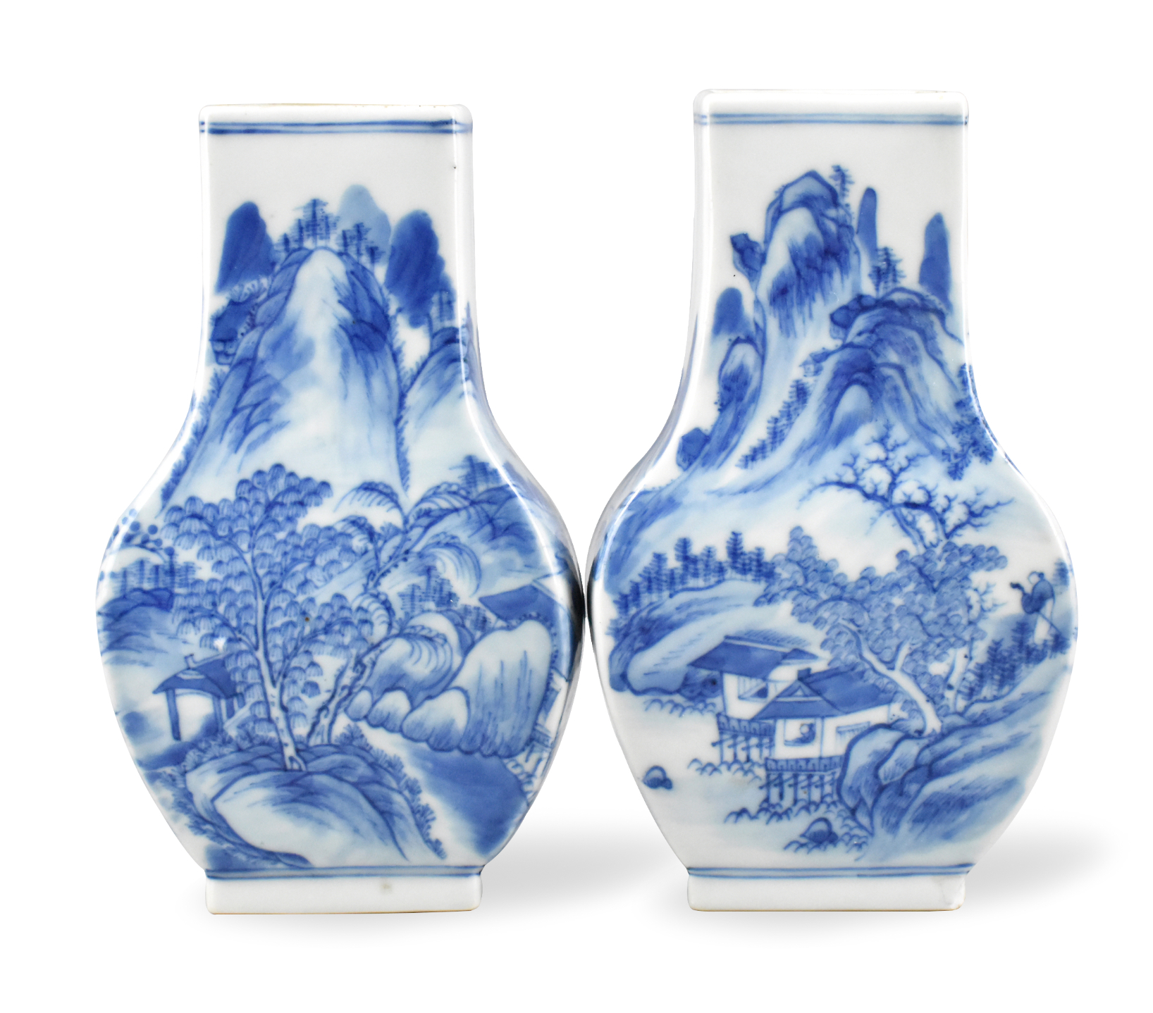 PAIR CHINESE B & W WALL VASE W/