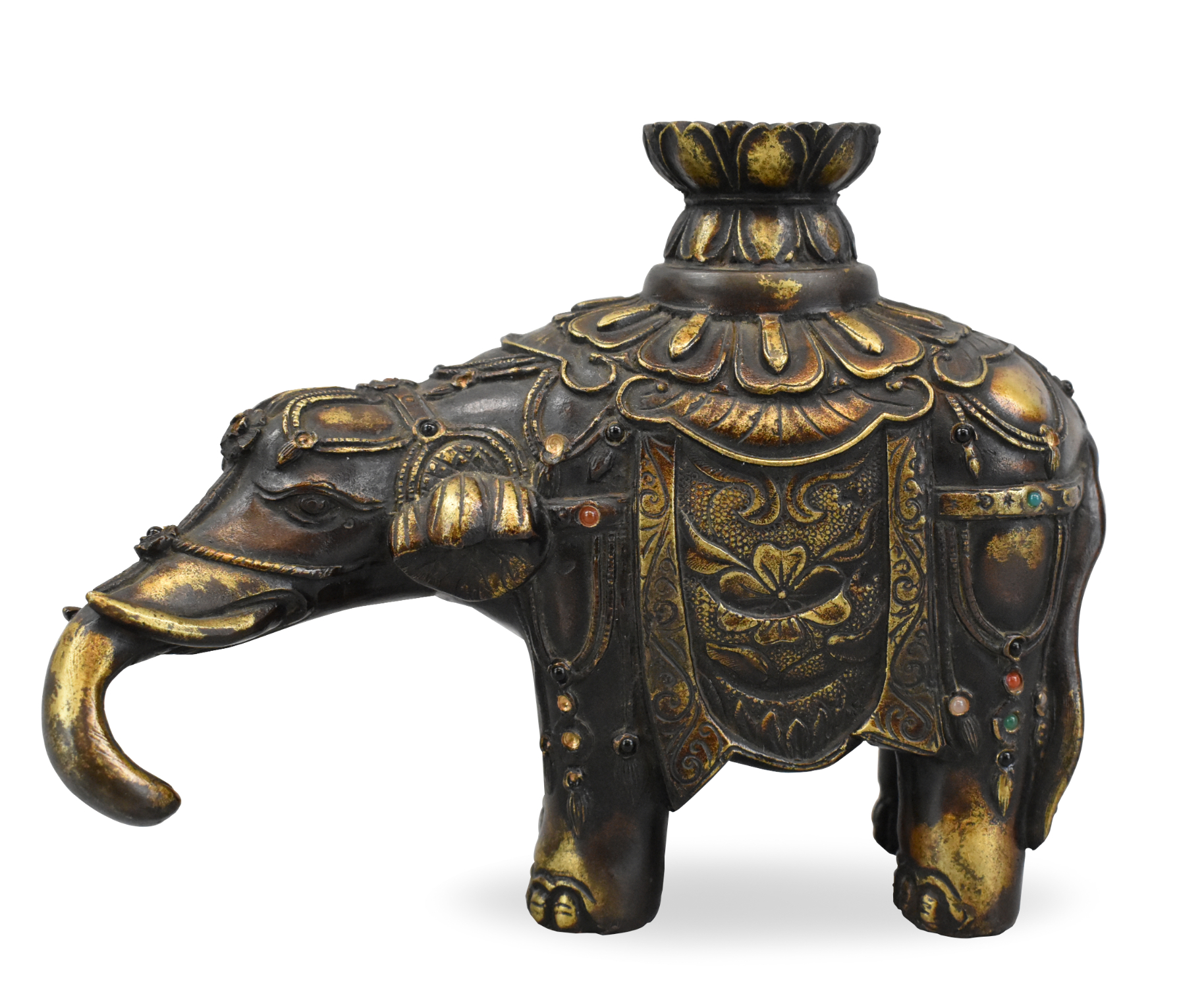 CHINESE GILT BRONZE ELEPHANT INLAID