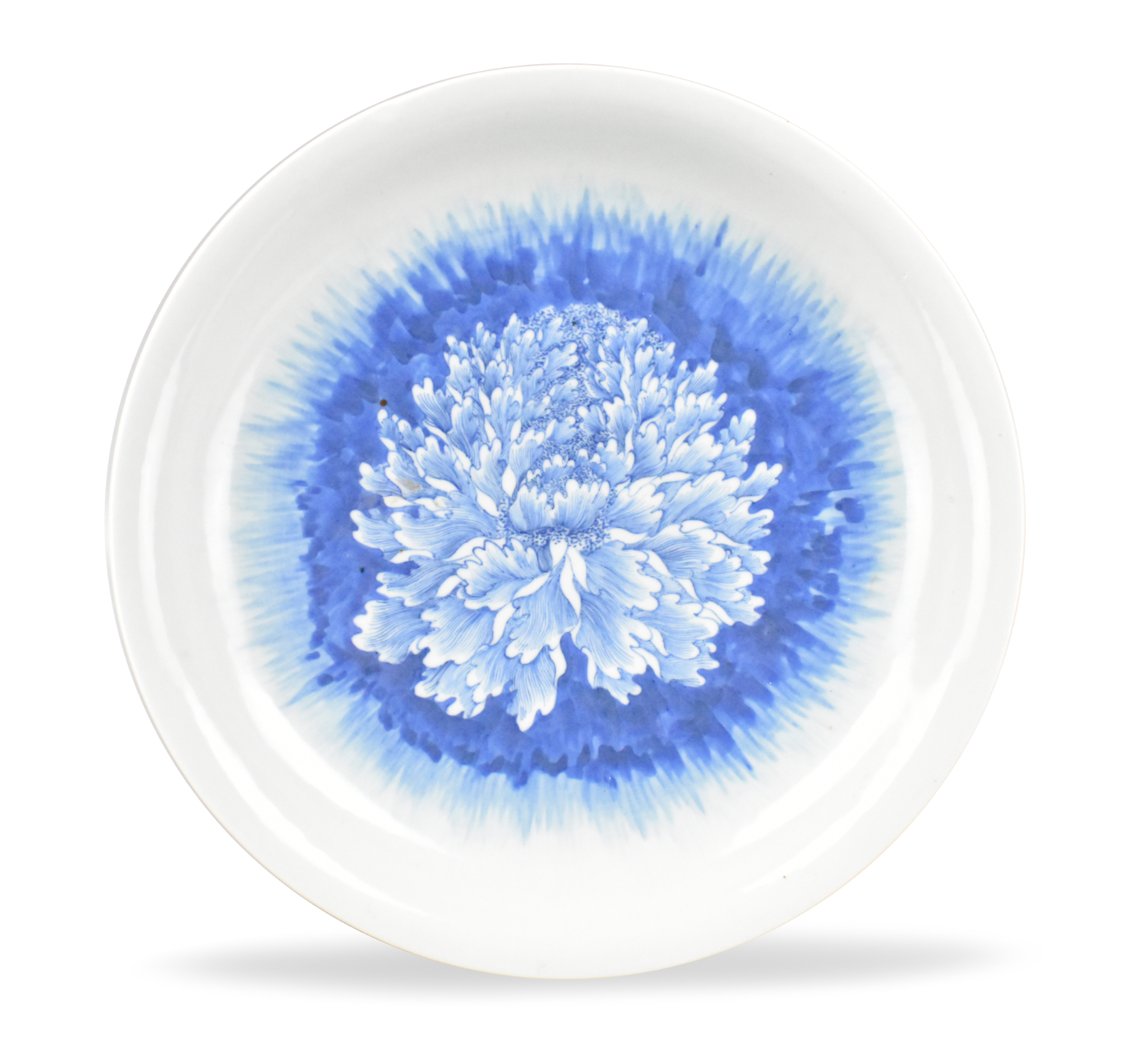 CHINESE BLUE & WHITE PLATE W/ PEONY,
