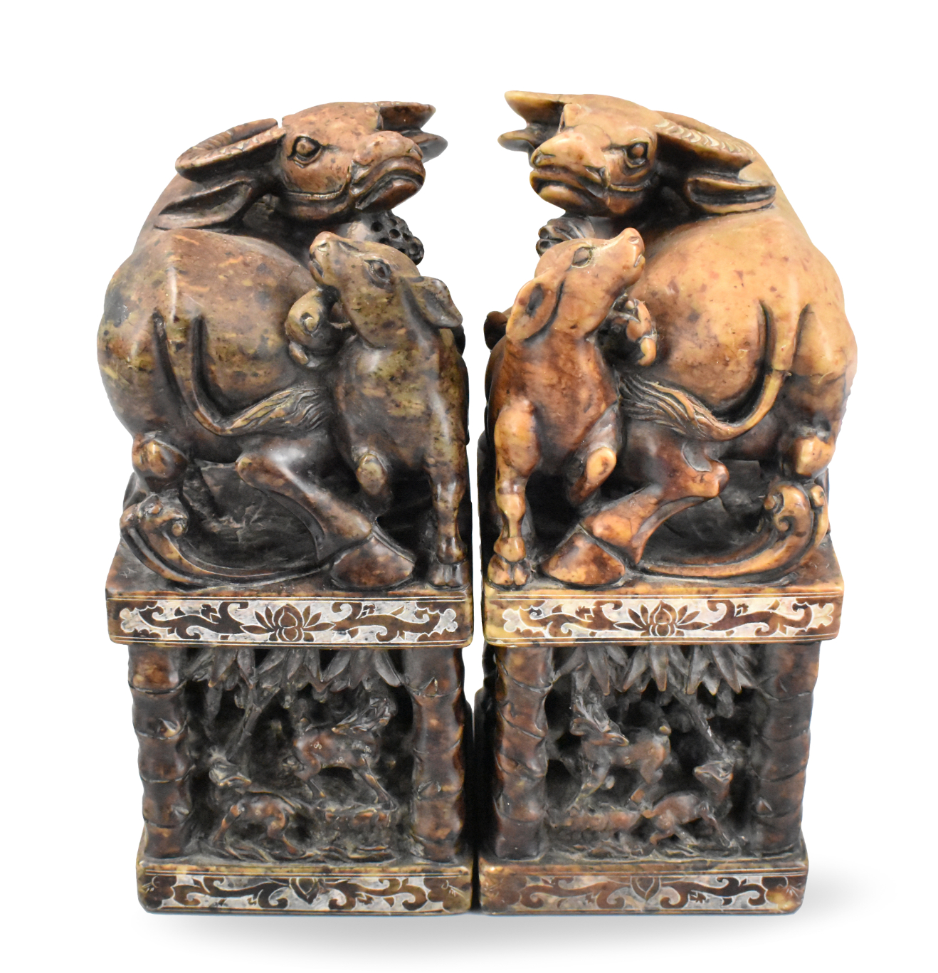 PAIR LARGE CHINESE SOAPSTONE CARVED