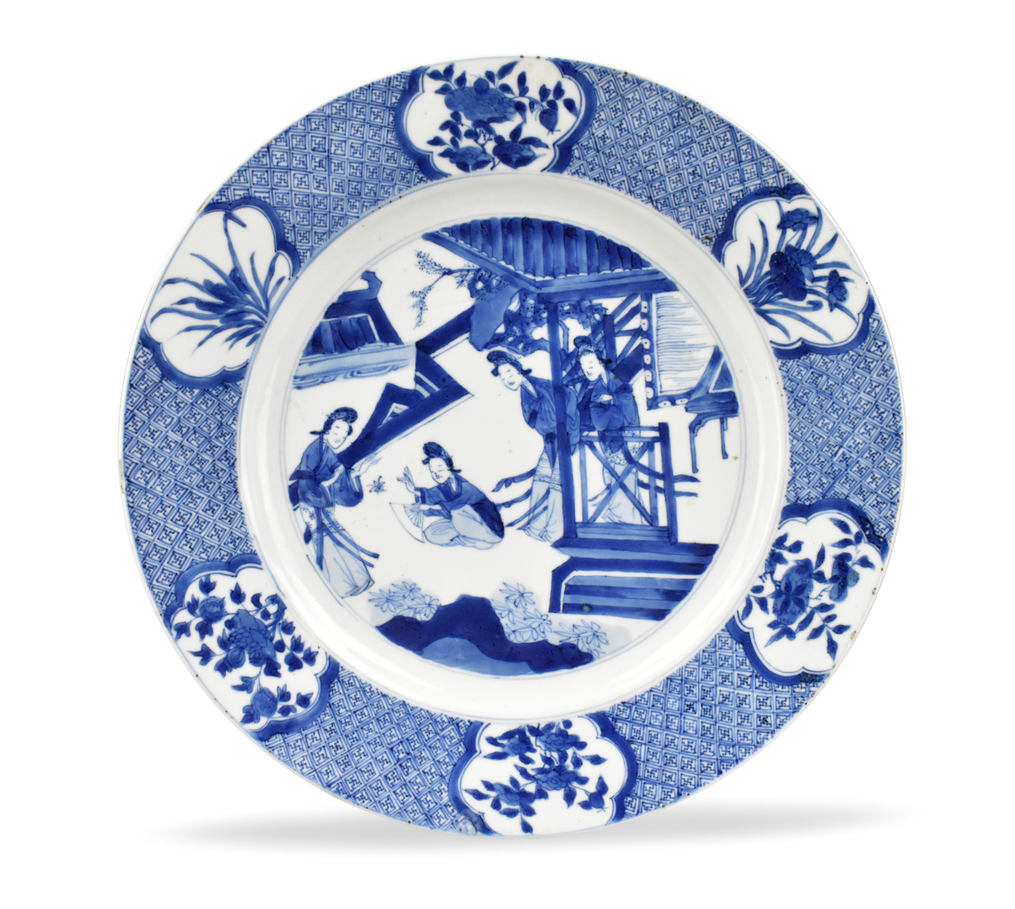 CHINESE BLUE & WHITE PLATE W/ FIGURE,KANGXI