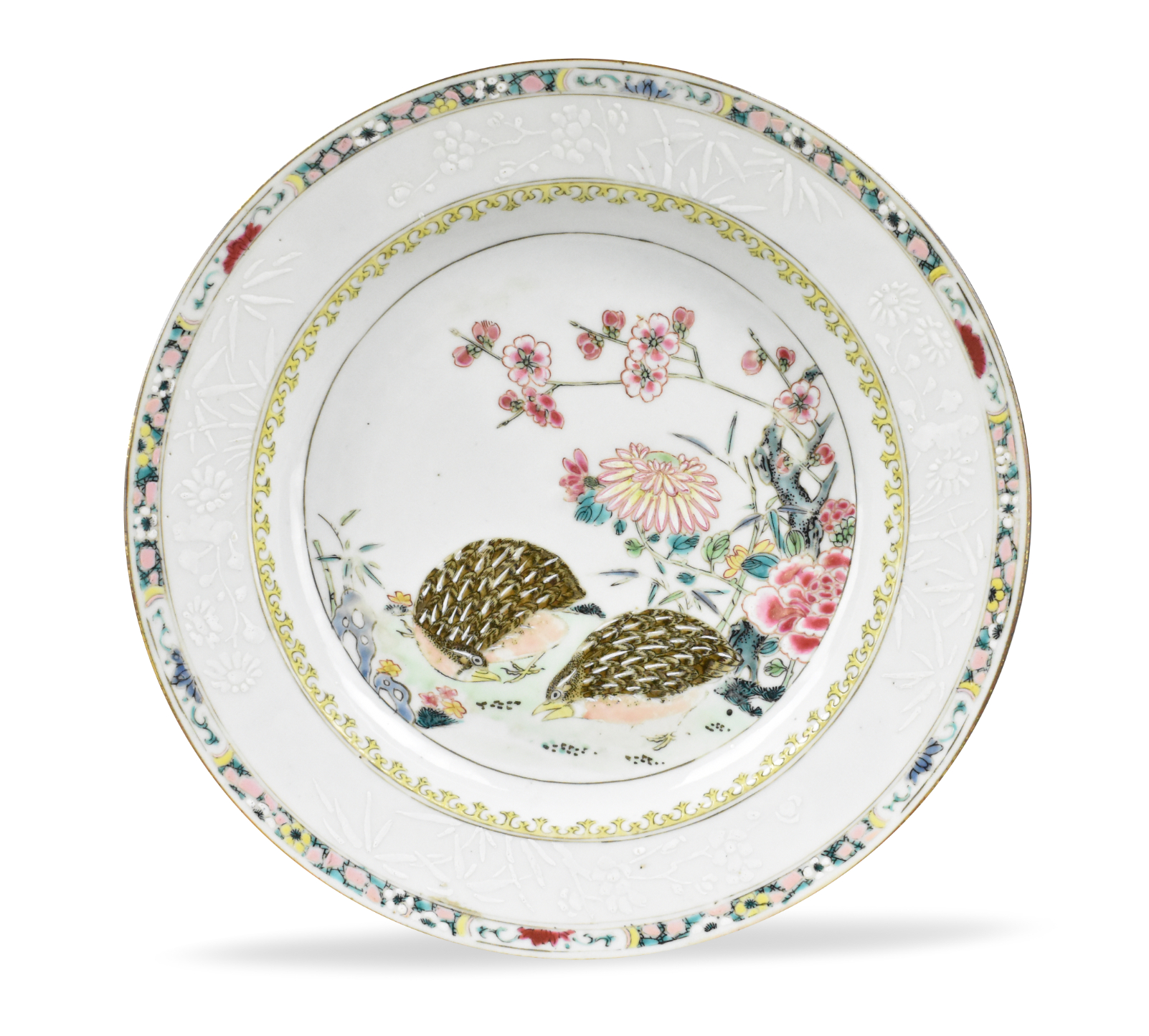 CHINESE FAMILLE ROSE QUAIL PLATE 33a0df