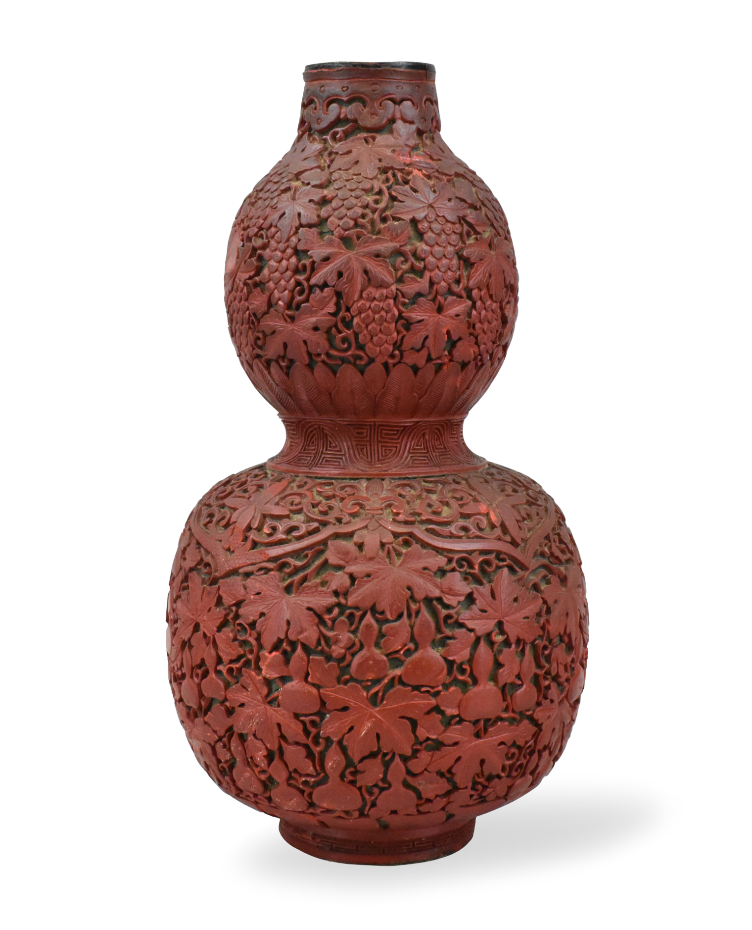 CHINESE RED LACQUERED WOOD GOURD