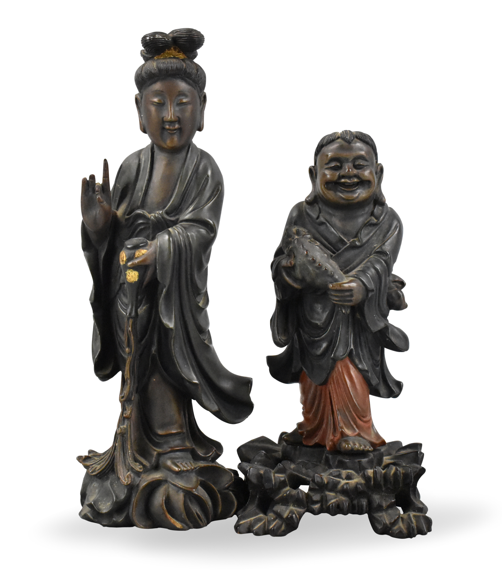 PAIR CHINESE LACQUERED CARVED FIGURES  33a102