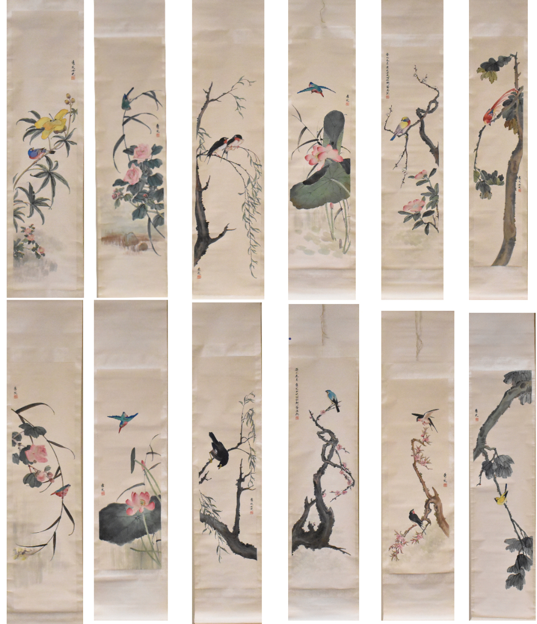 12 CHINESE SCROLL PAINTING OF BIRDS,BY