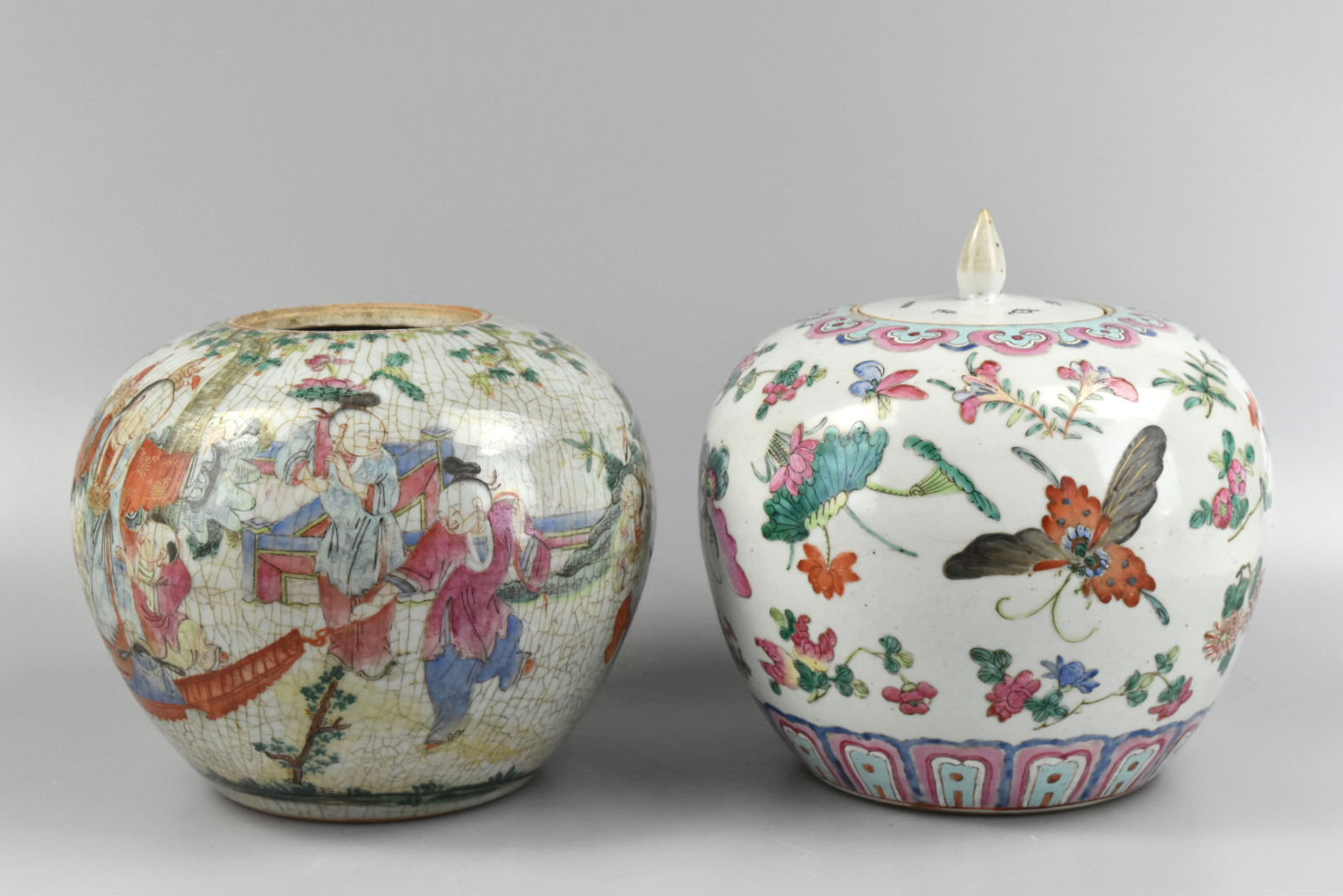 2 CHINESE FAMILLE ROSE GINGER JARS,