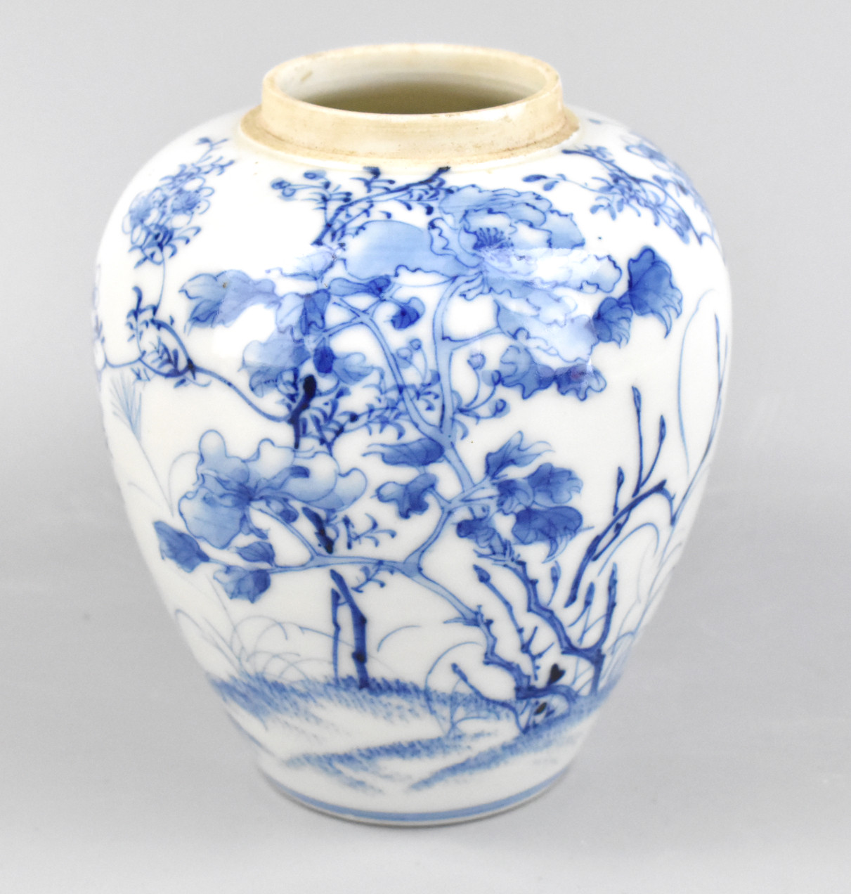 CHINESE BLUE WHITE JAR W WINTER 33a185
