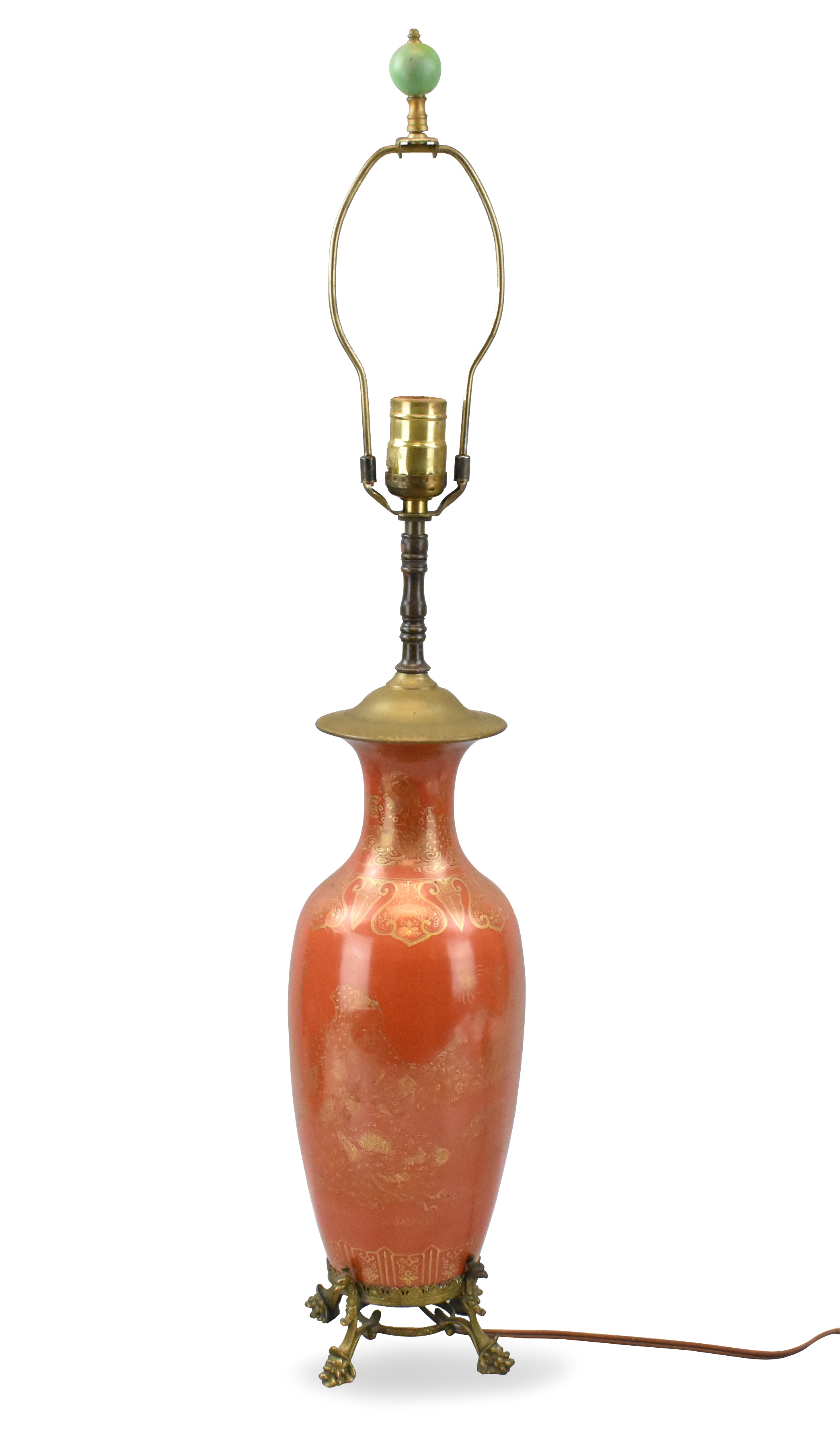 CHINESE GILT CORAL RED LAMP VASE  33a1a2