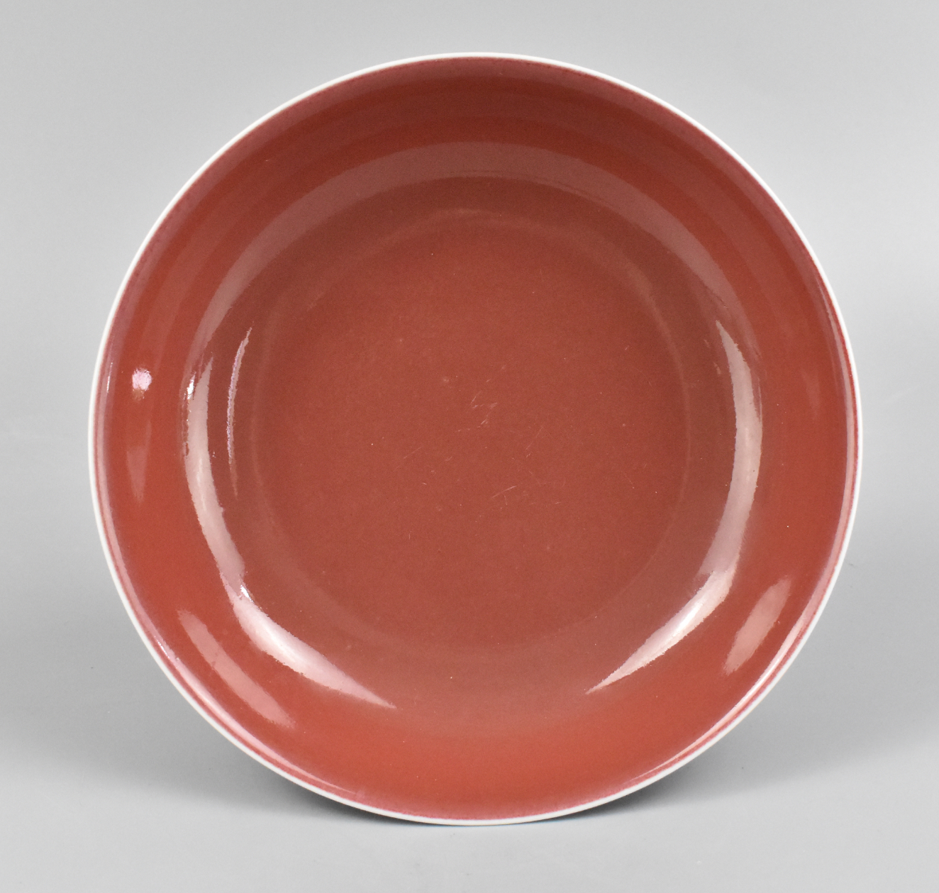 CHINESE RED GLAZED DISH W YONGZHENG 33a1aa