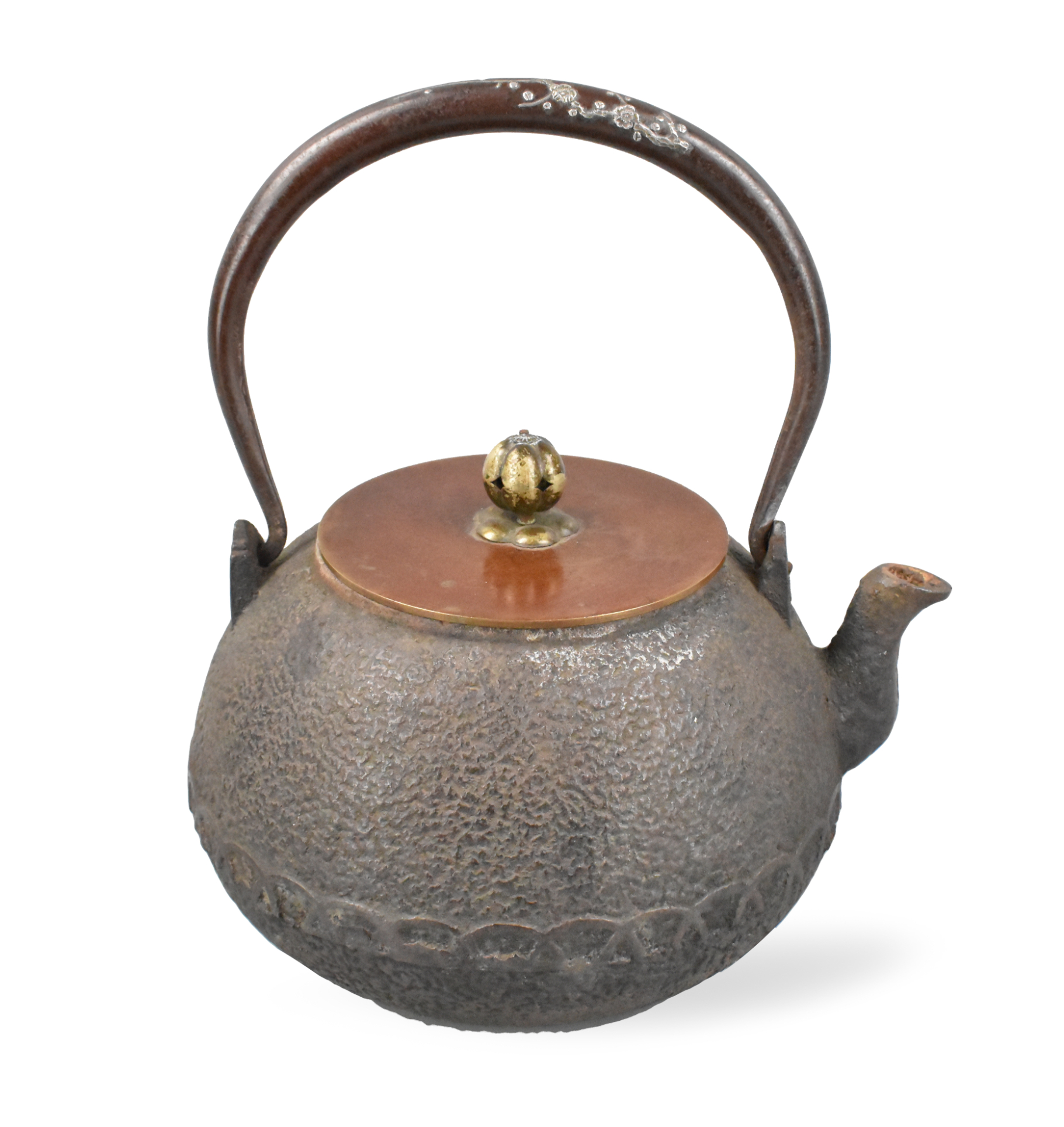 JAPANESE IRON TEAPOT INLAID W  33a1b4