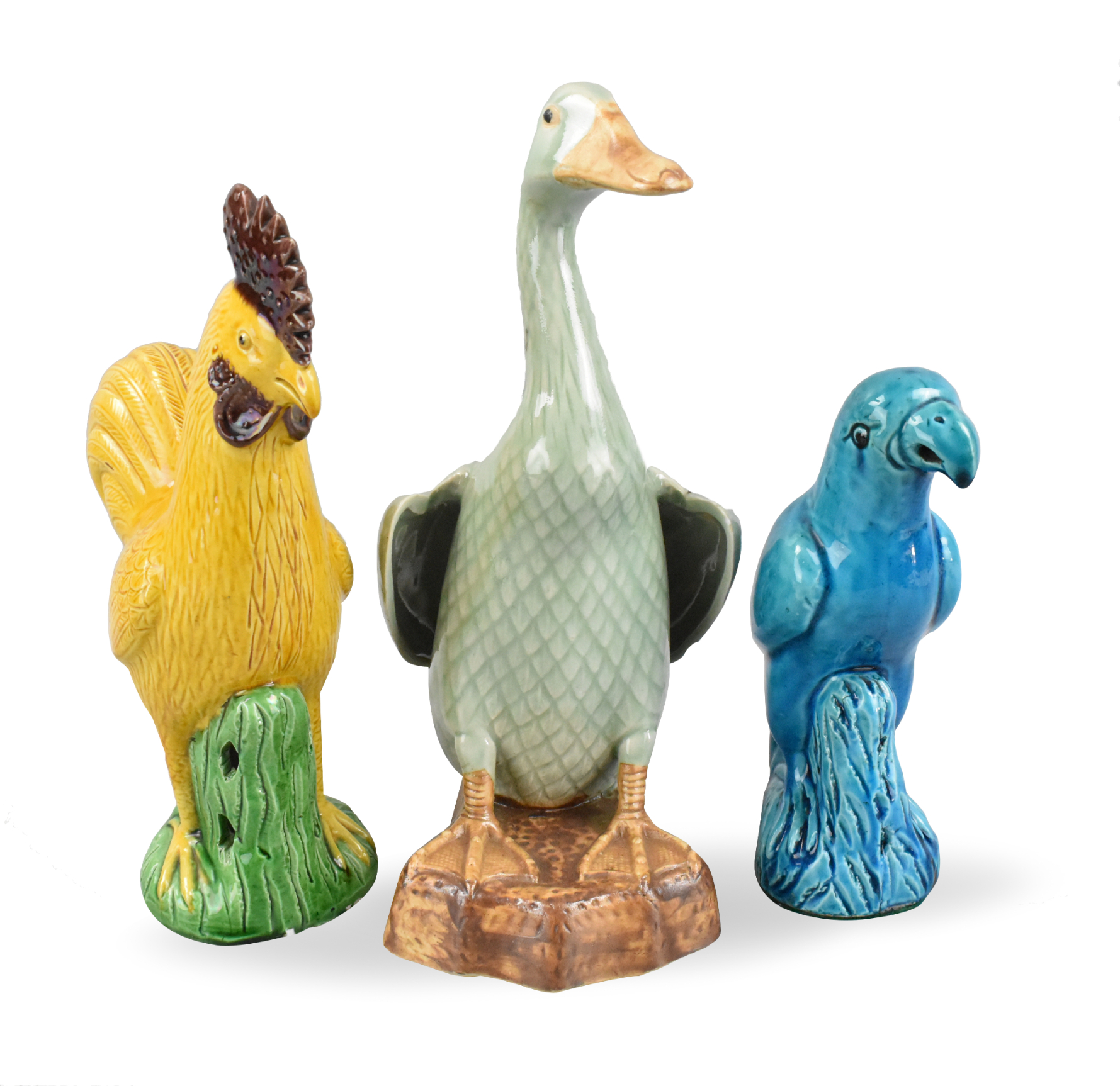 3 CHINESE GLAZED PARROT ,ROOSTER