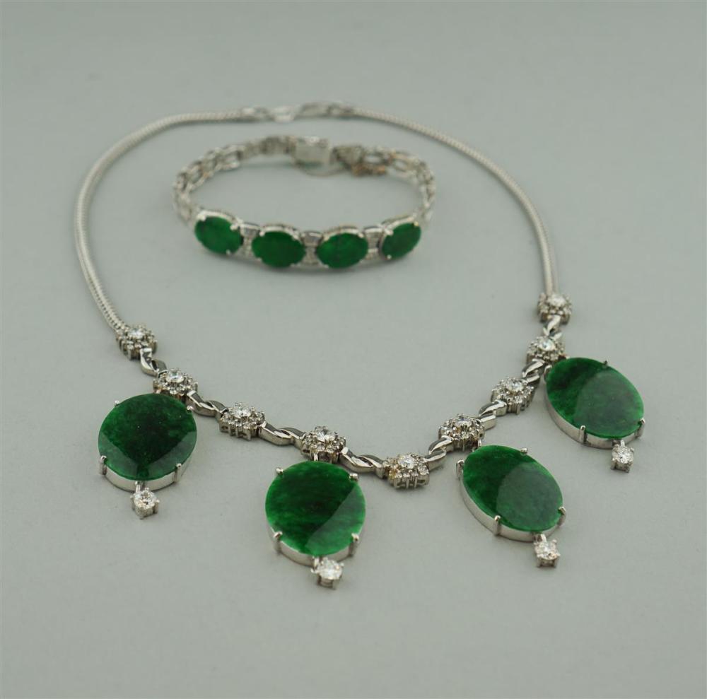14K WHITE GOLD JADE AND DIAMOND 33a25a